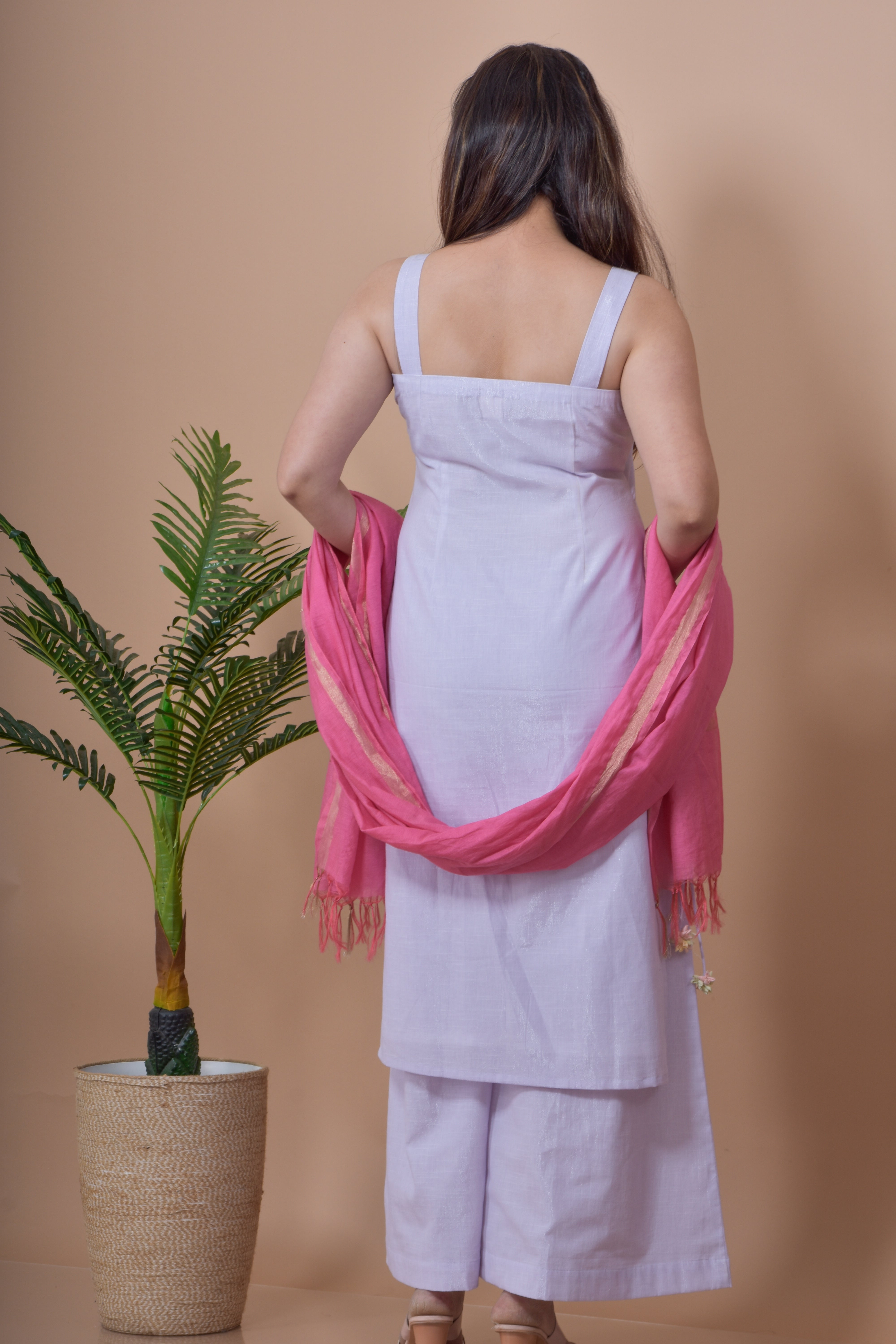 Flower Embroidered Kurta Pant set- Lilac