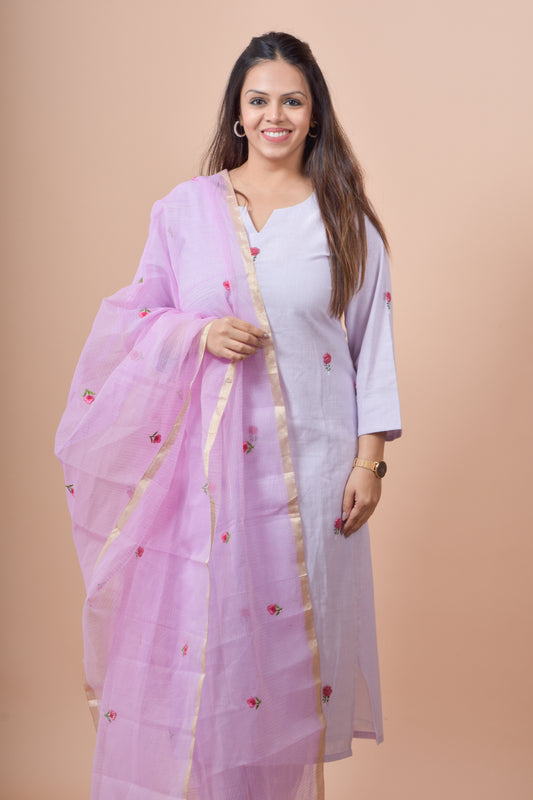Challa Wala Embroidered Kurta Pant Set- Lilac