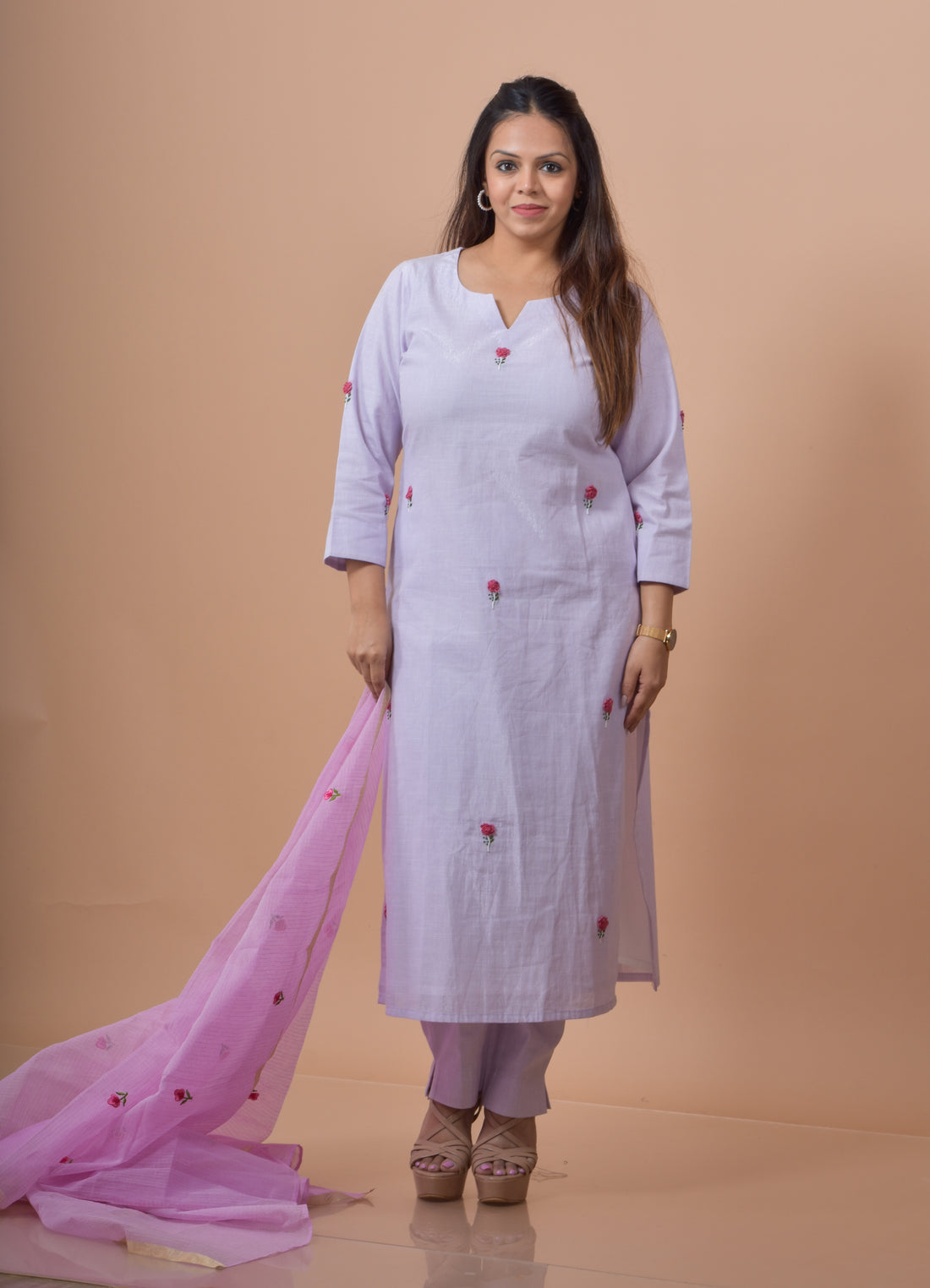 Challa Wala Embroidered Kurta Pant Set- Lilac