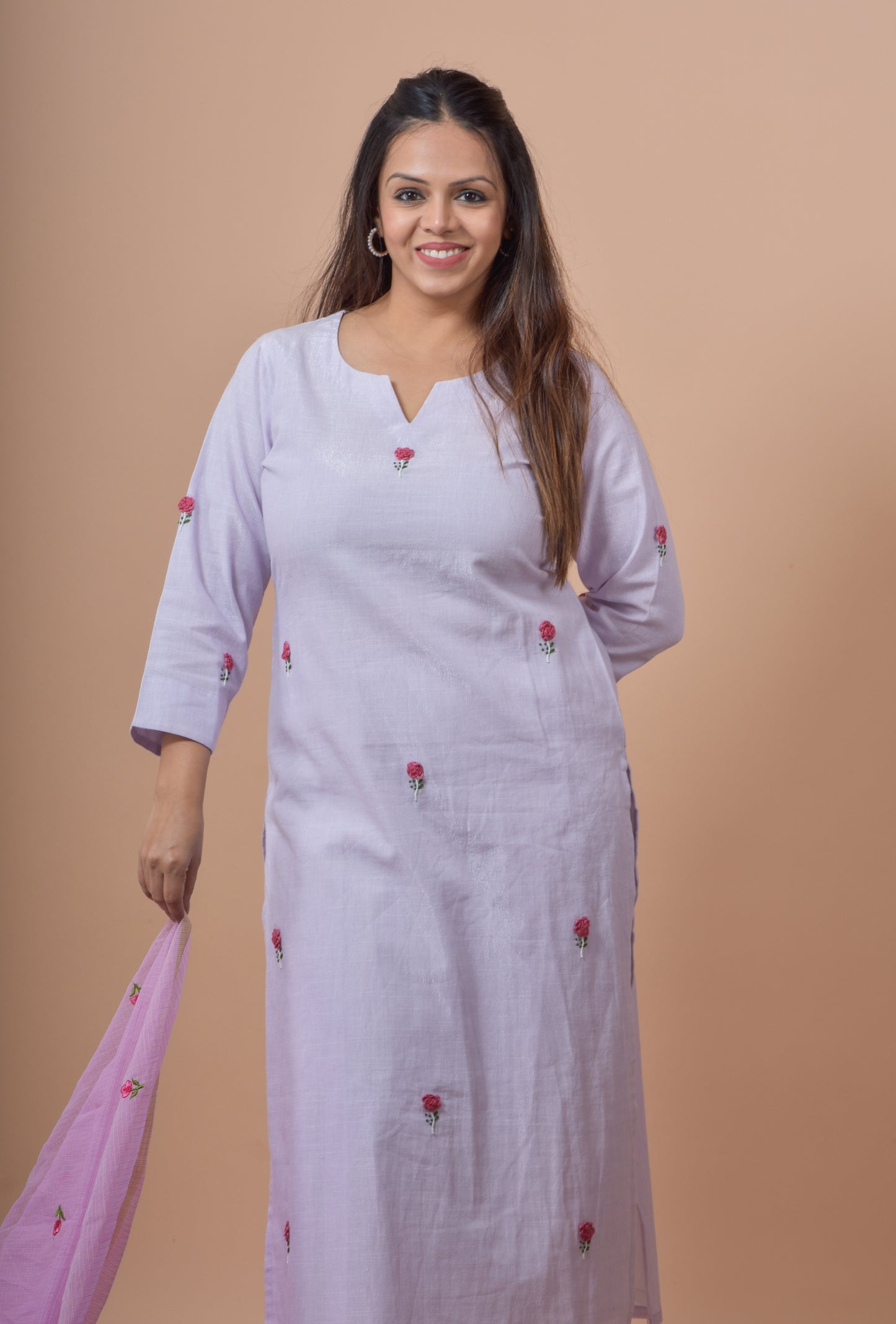 Challa Wala Embroidered Kurta Pant Set- Lilac