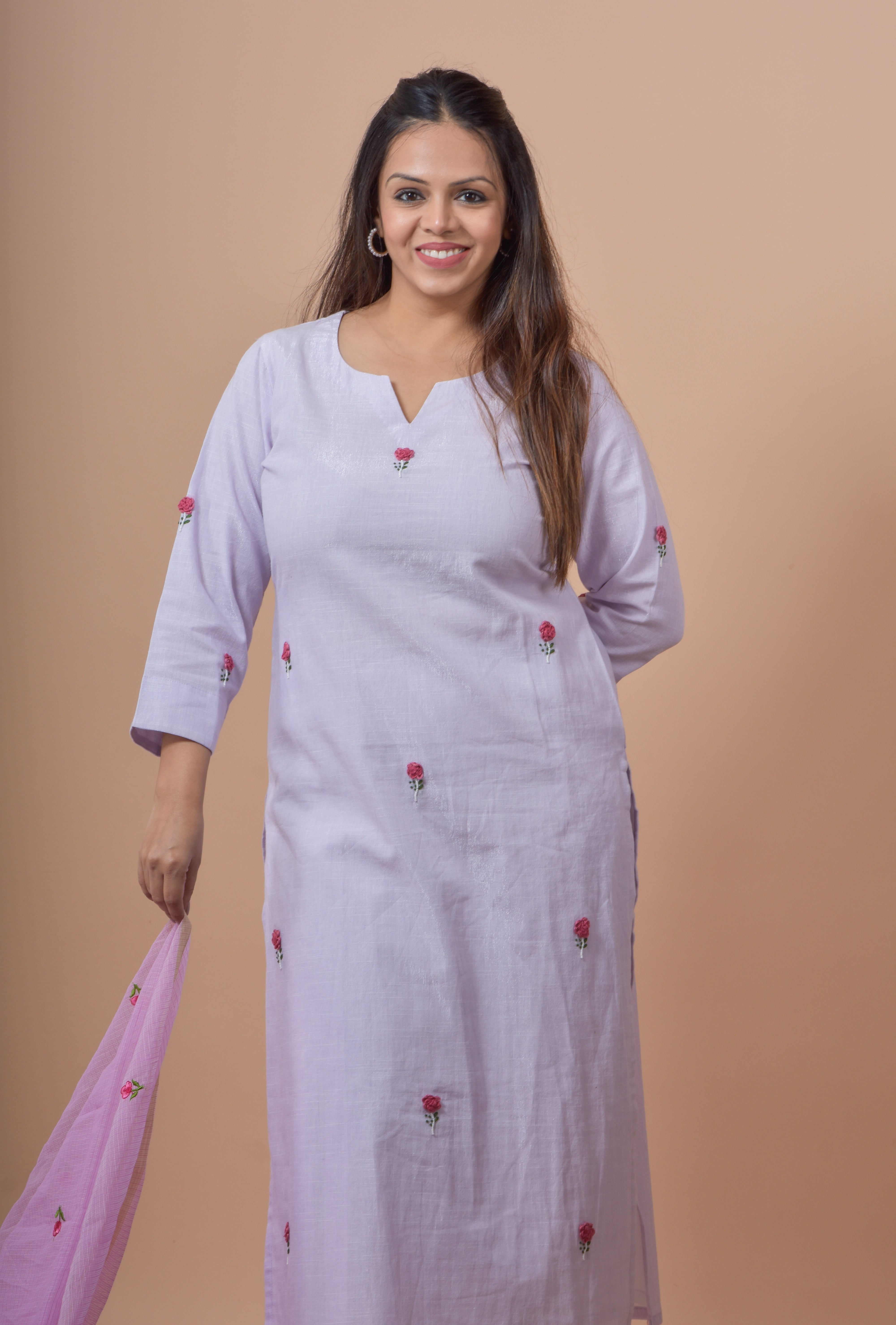 Challa Wala Embroidered Kurta Pant Set- Lilac