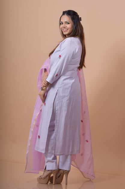 Challa Wala Embroidered Kurta Pant Set- Lilac