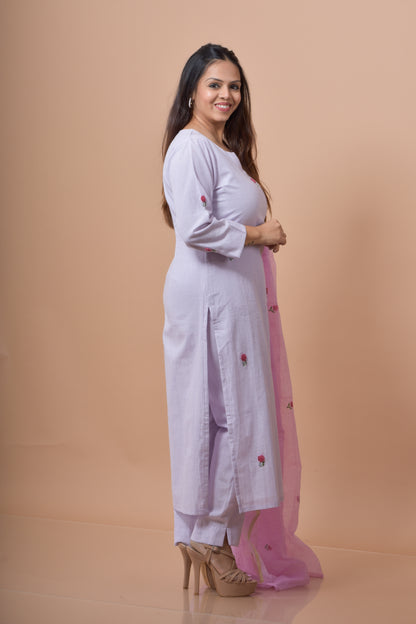 Challa Wala Embroidered Kurta Pant Set- Lilac