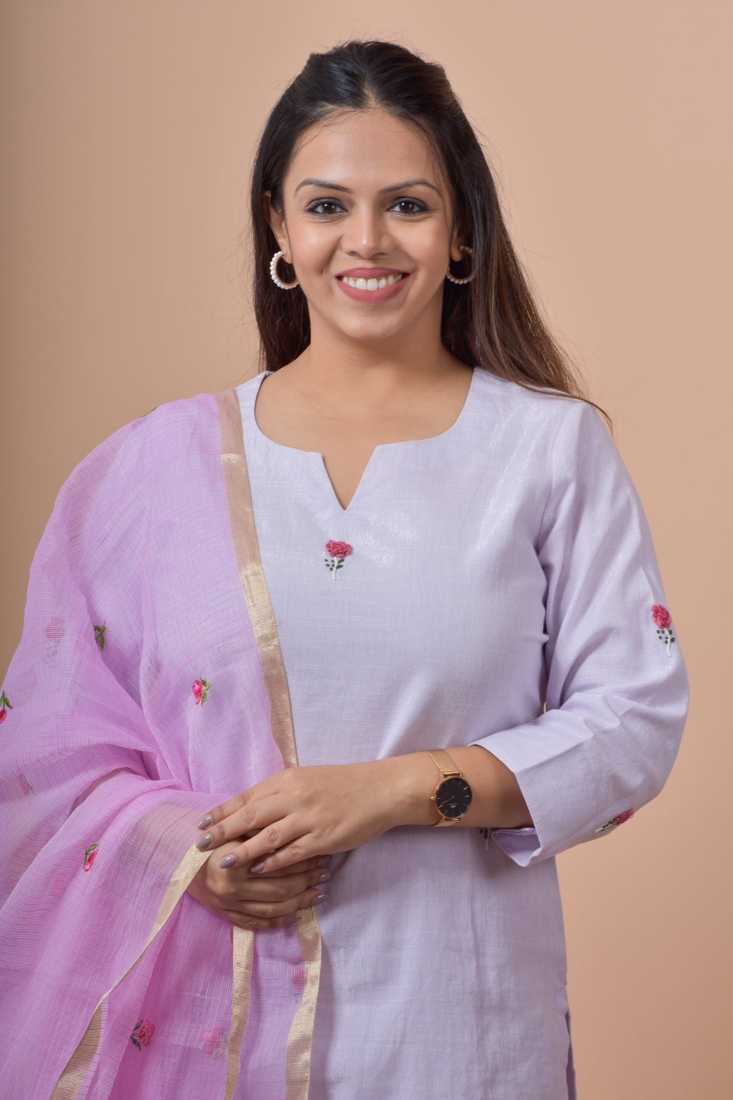 Challa Wala Embroidered Kurta Pant Set- Lilac
