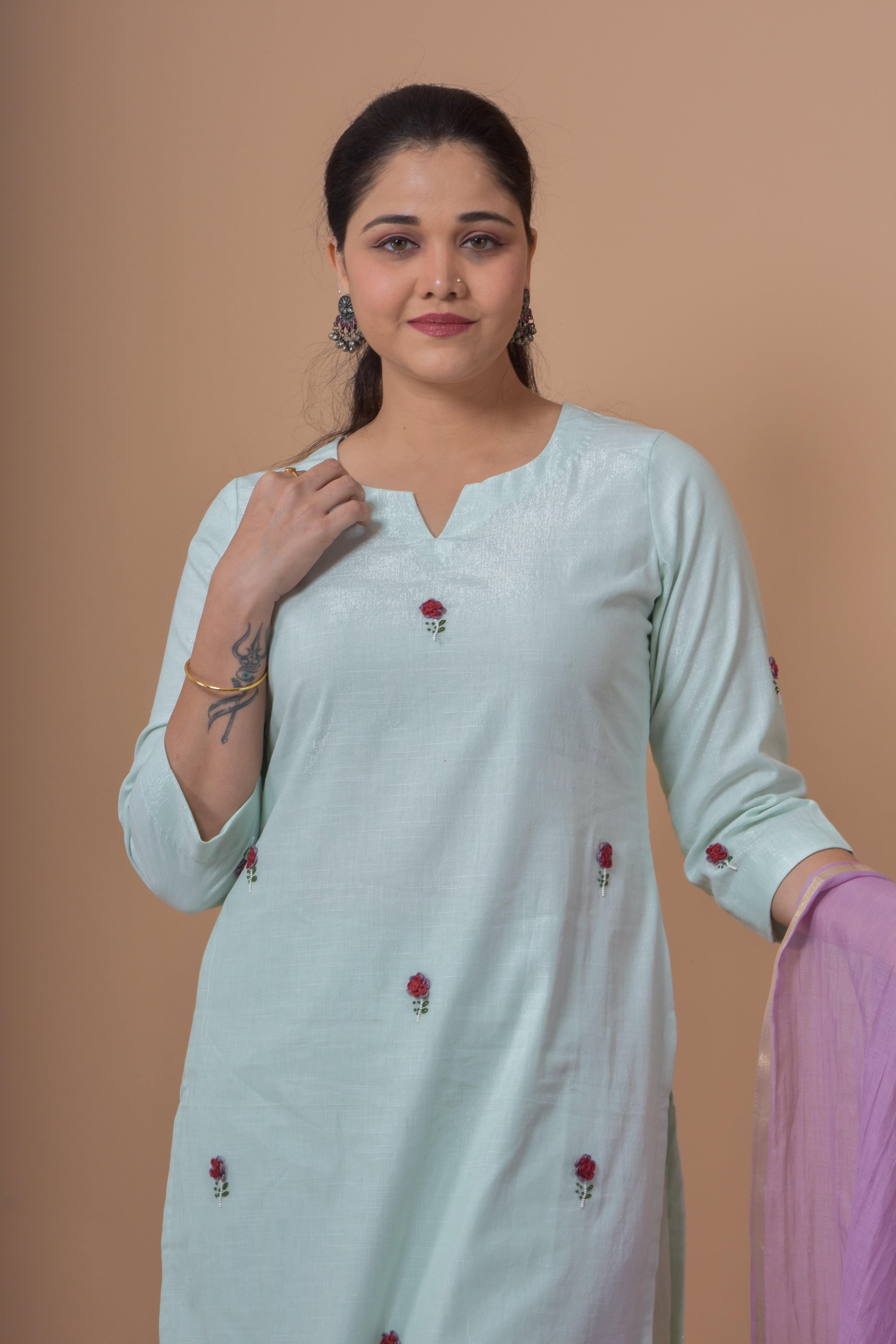 Challa Wala Embroidered Kurta Pant Set- Pista