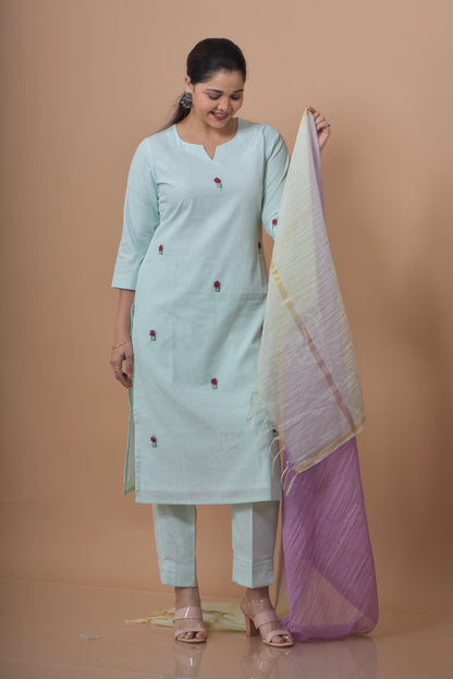 Challa Wala Embroidered Kurta Pant Set- Pista