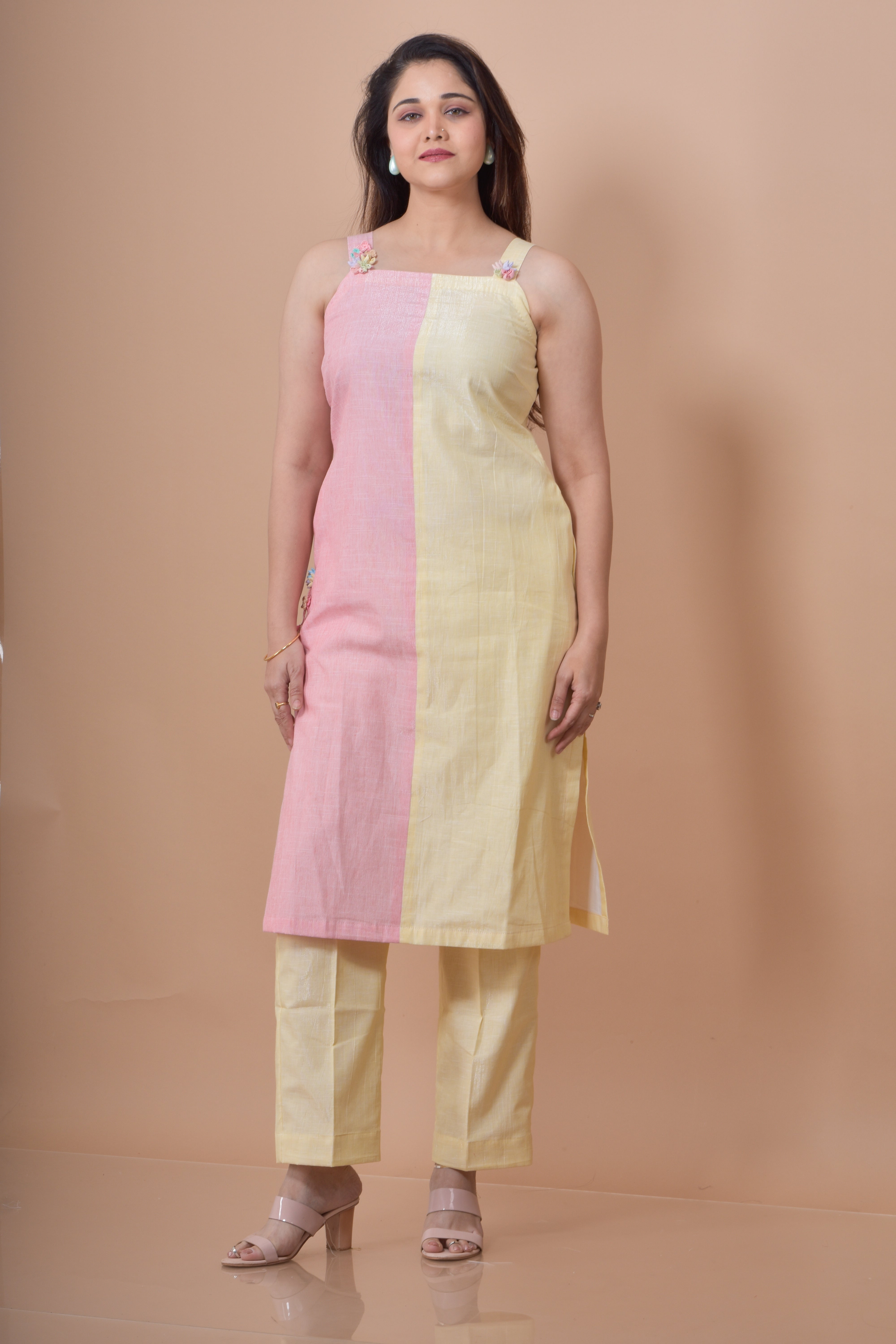 Half And Half Cord Set - Yellow with Pink