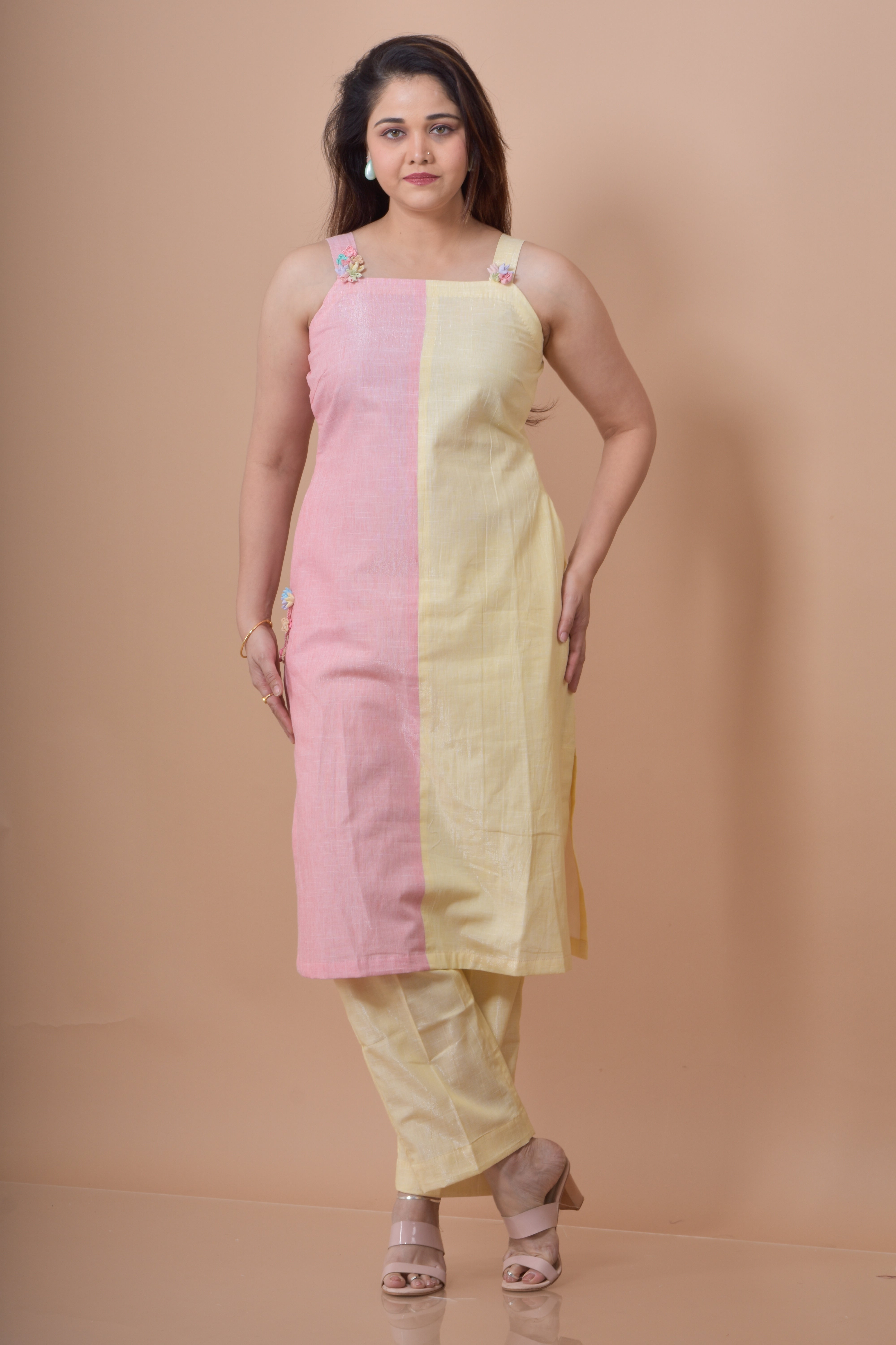 Half And Half Cord Set - Yellow with Pink