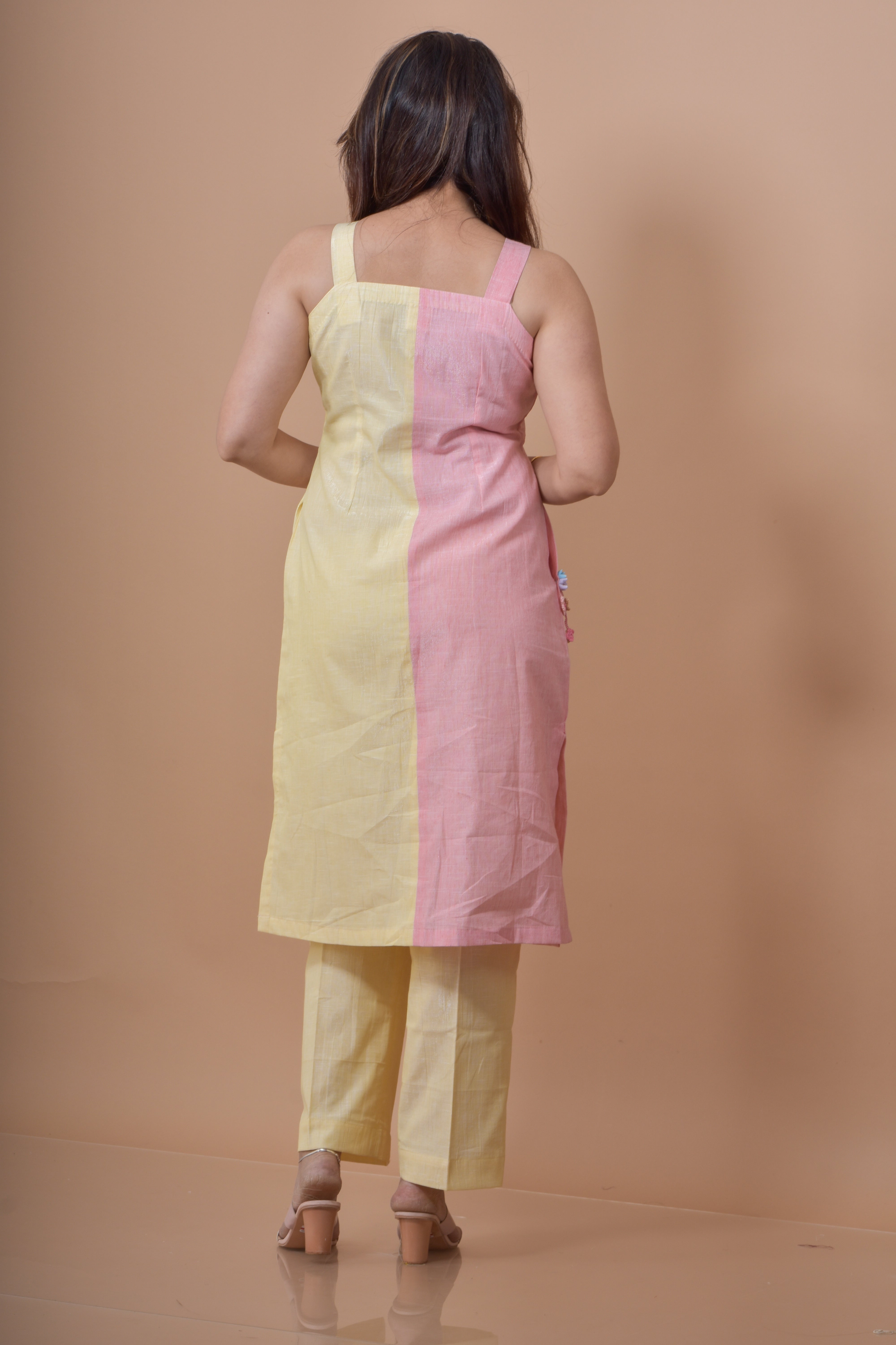 Half And Half Cord Set - Yellow with Pink