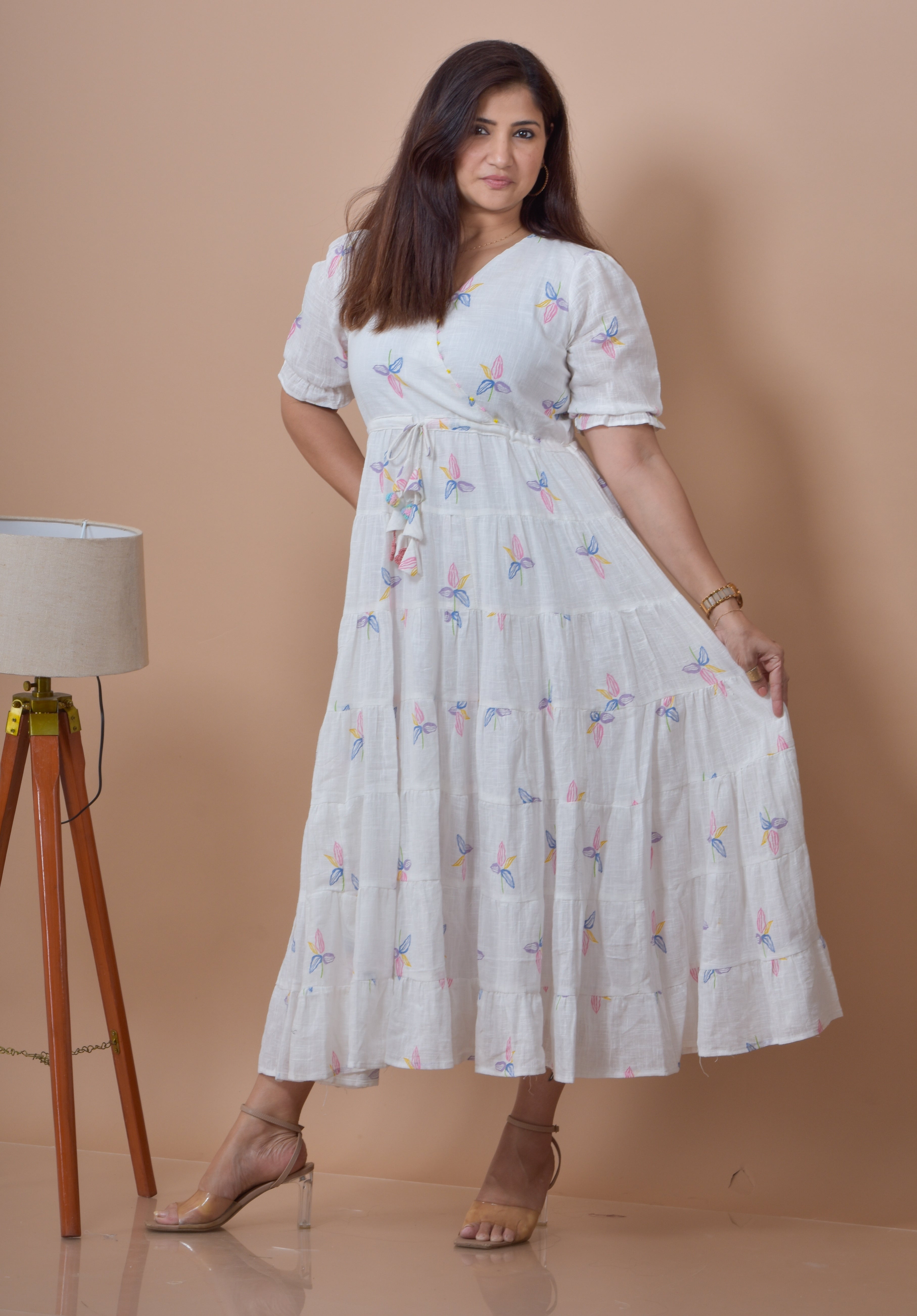 Daisy Print Long Tier Dress