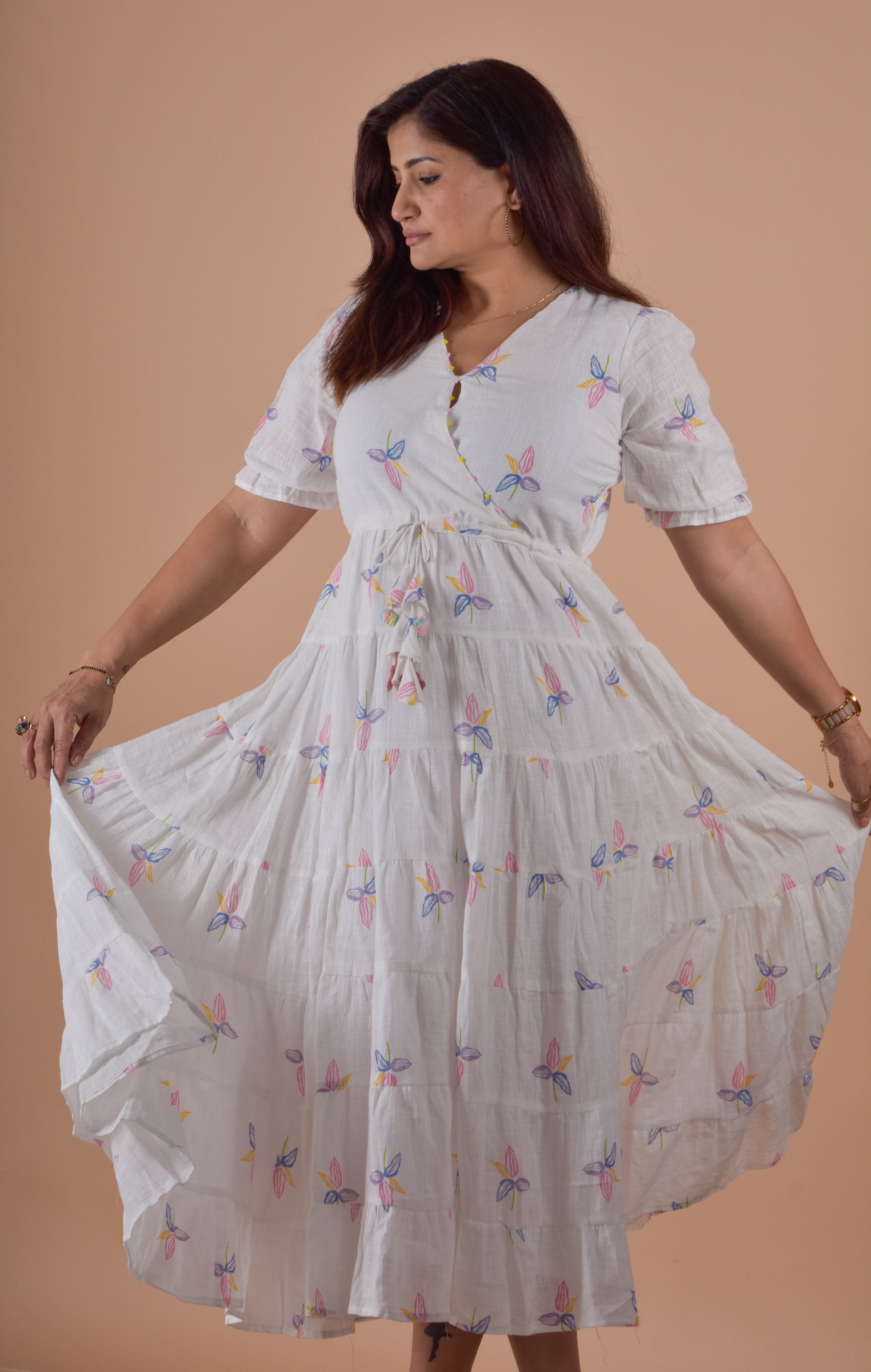 Daisy Print Long Tier Dress