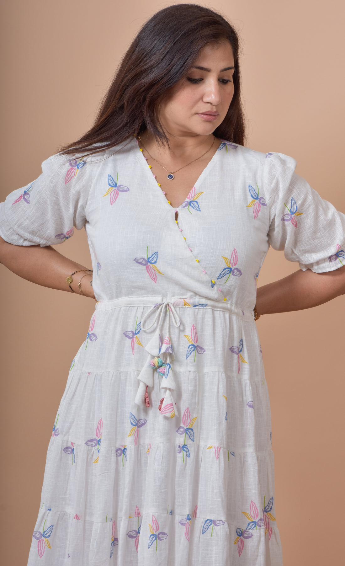 Daisy Print Long Tier Dress