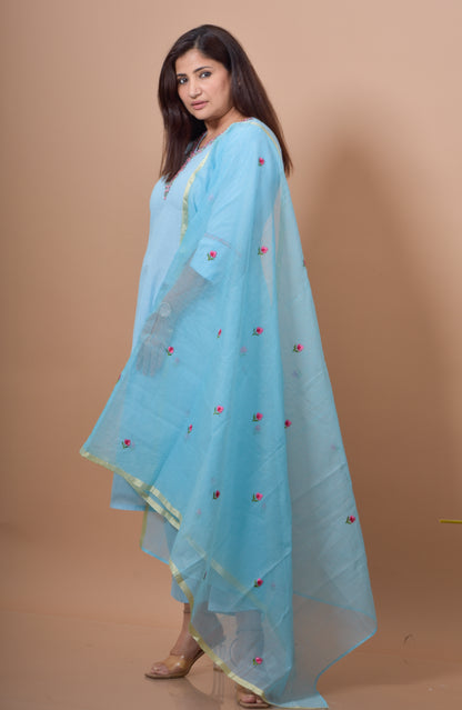 Rose Embroidered Kurta Pant Dupatta Set