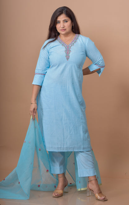 Rose Embroidered Kurta Pant Dupatta Set
