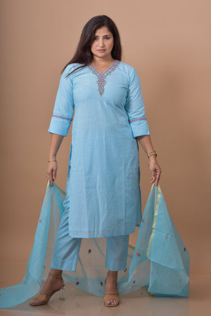 Rose Embroidered Kurta Pant Dupatta Set