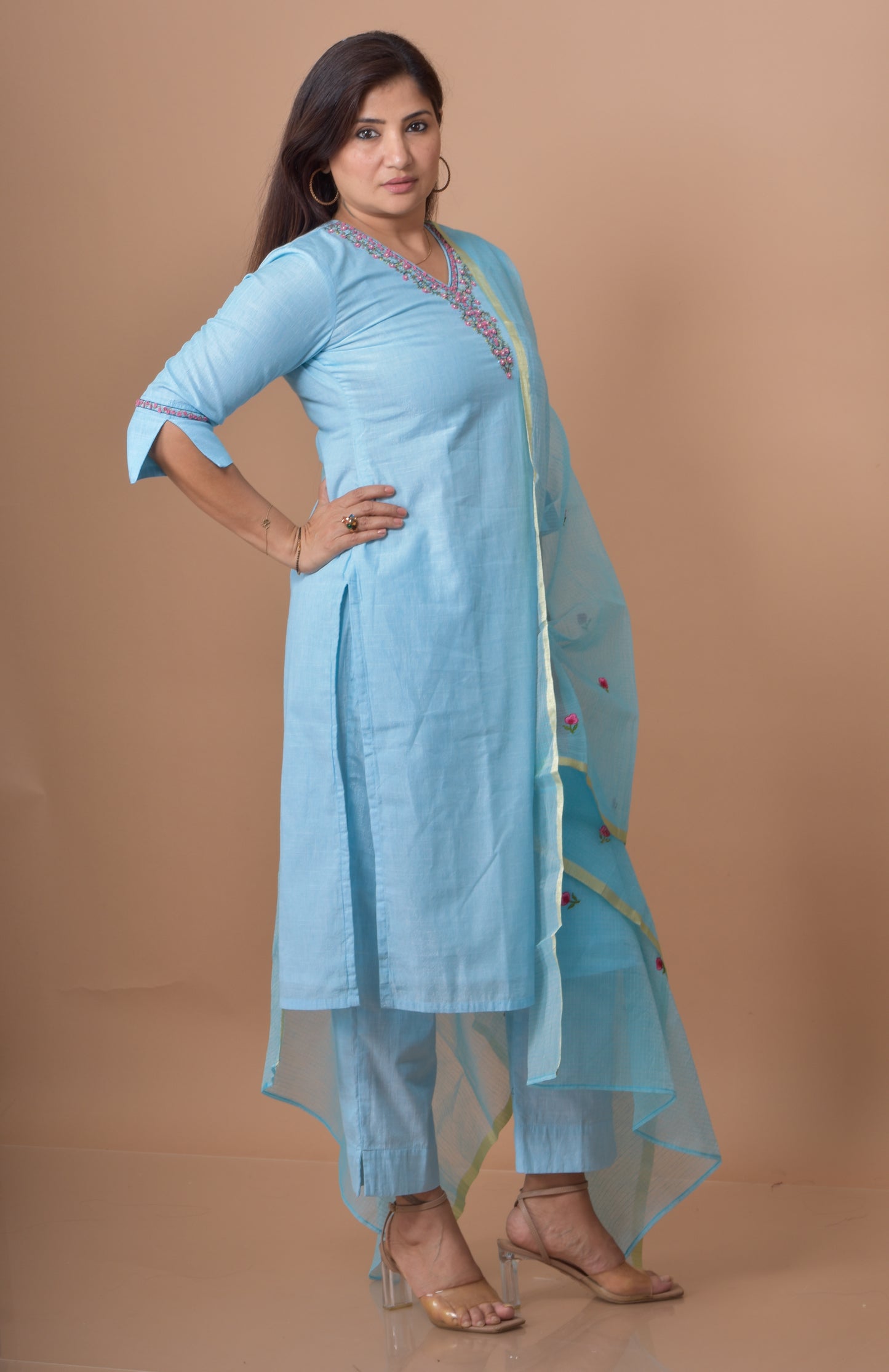 Rose Embroidered Kurta Pant Dupatta Set
