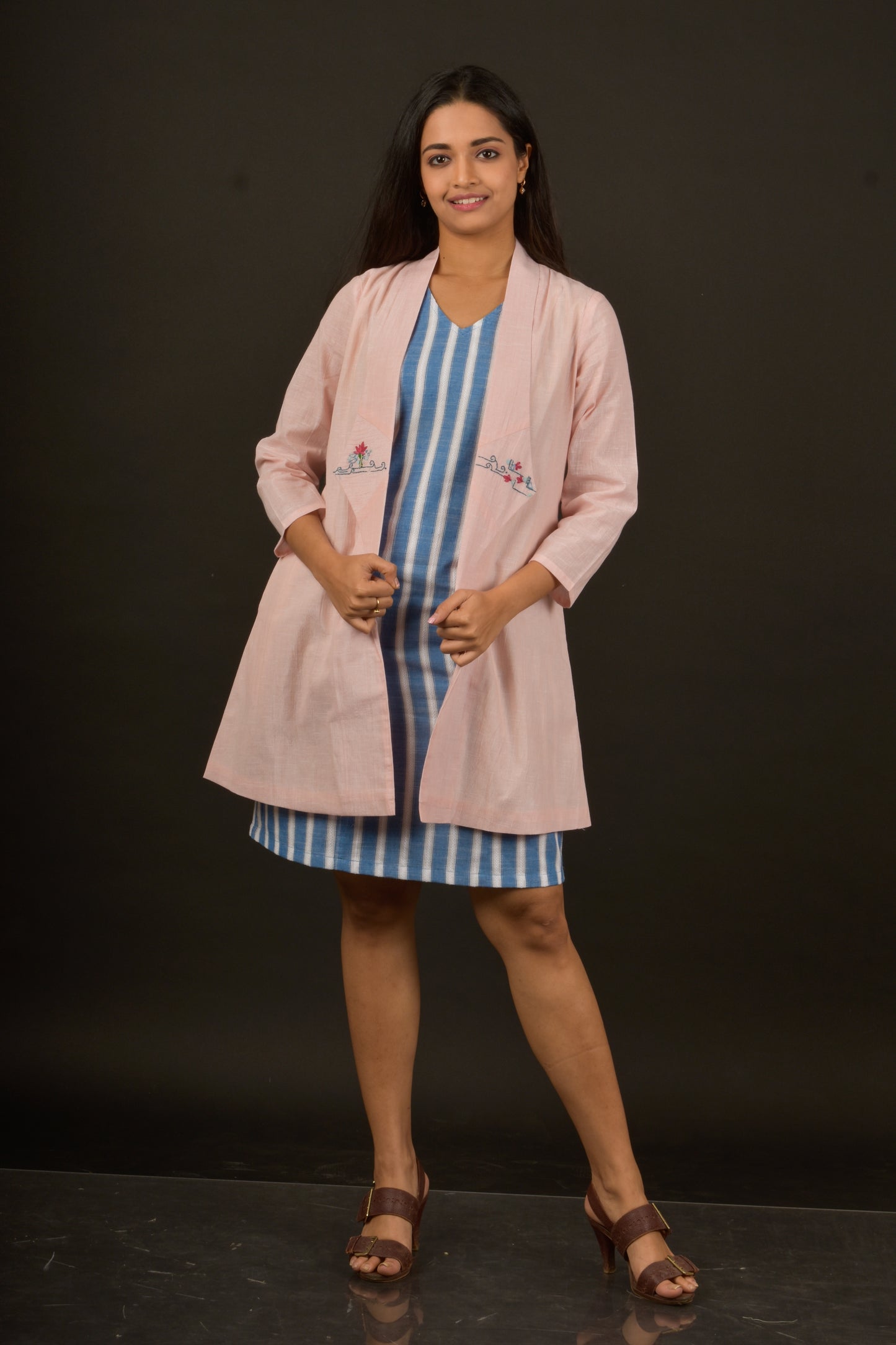 Blazer Collar Jacket with Shift Dress - Pink