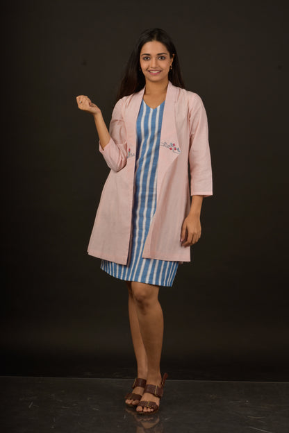 Blazer Collar Jacket with Shift Dress - Pink