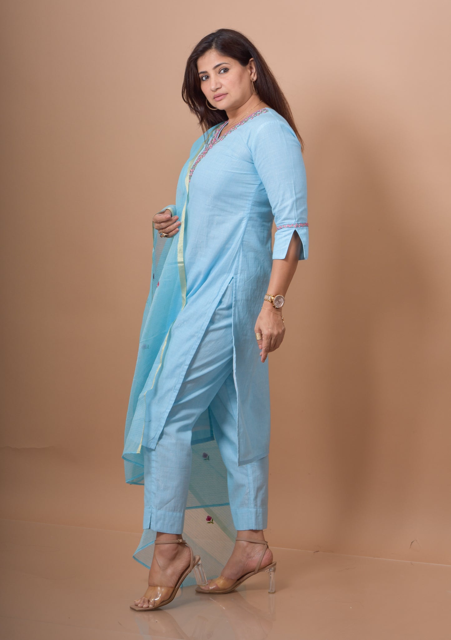 Rose Embroidered Kurta Pant Dupatta Set
