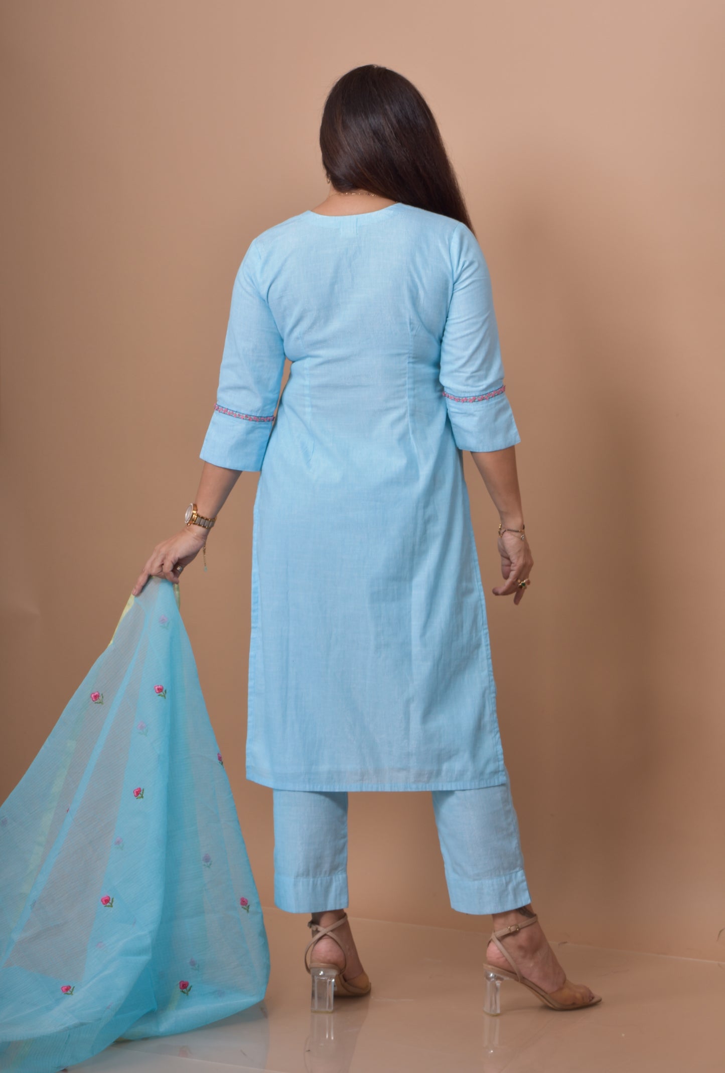 Rose Embroidered Kurta Pant Dupatta Set