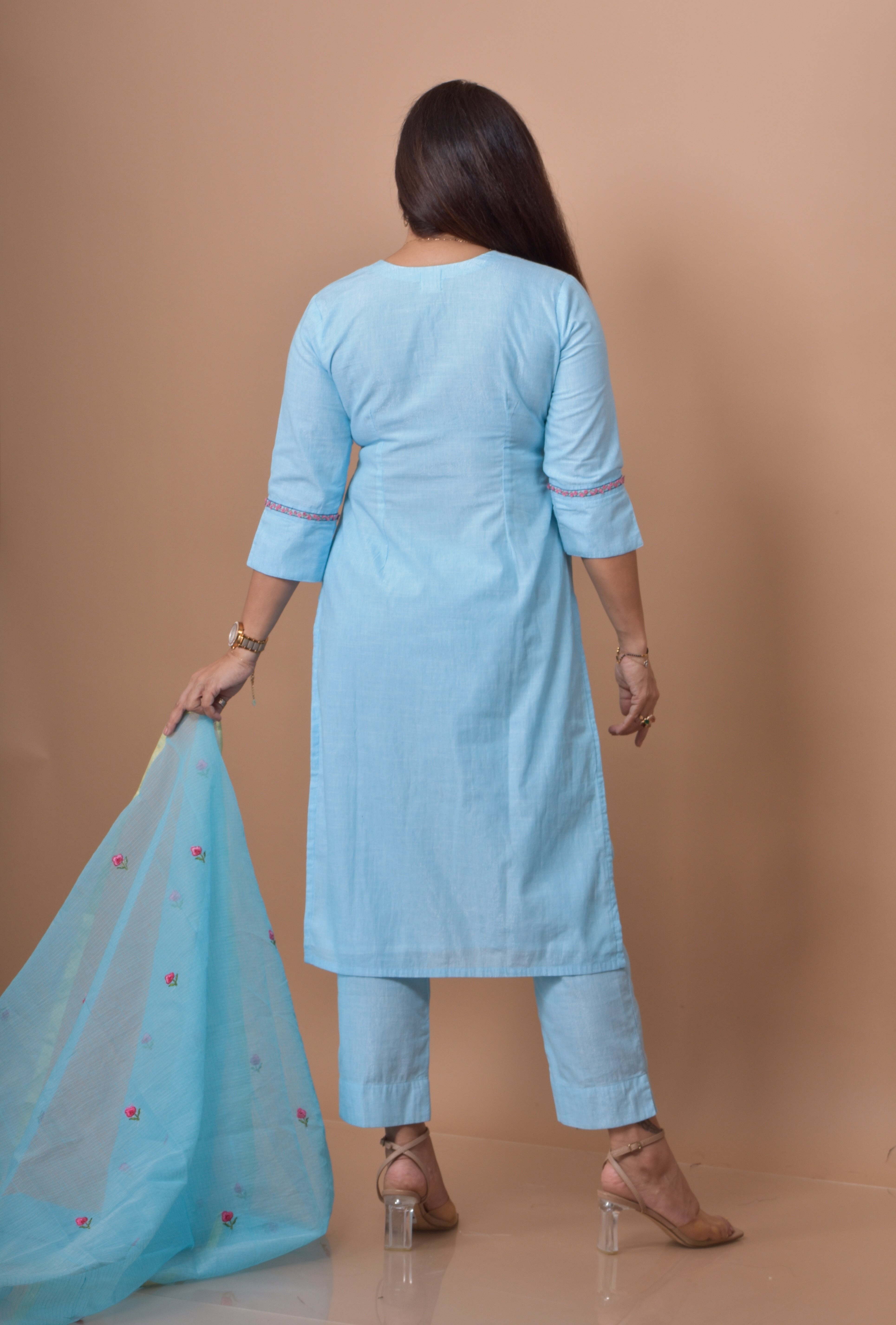 Rose Embroidered Kurta Pant Dupatta Set