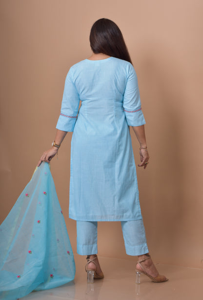 Rose Embroidered Kurta Pant Dupatta Set