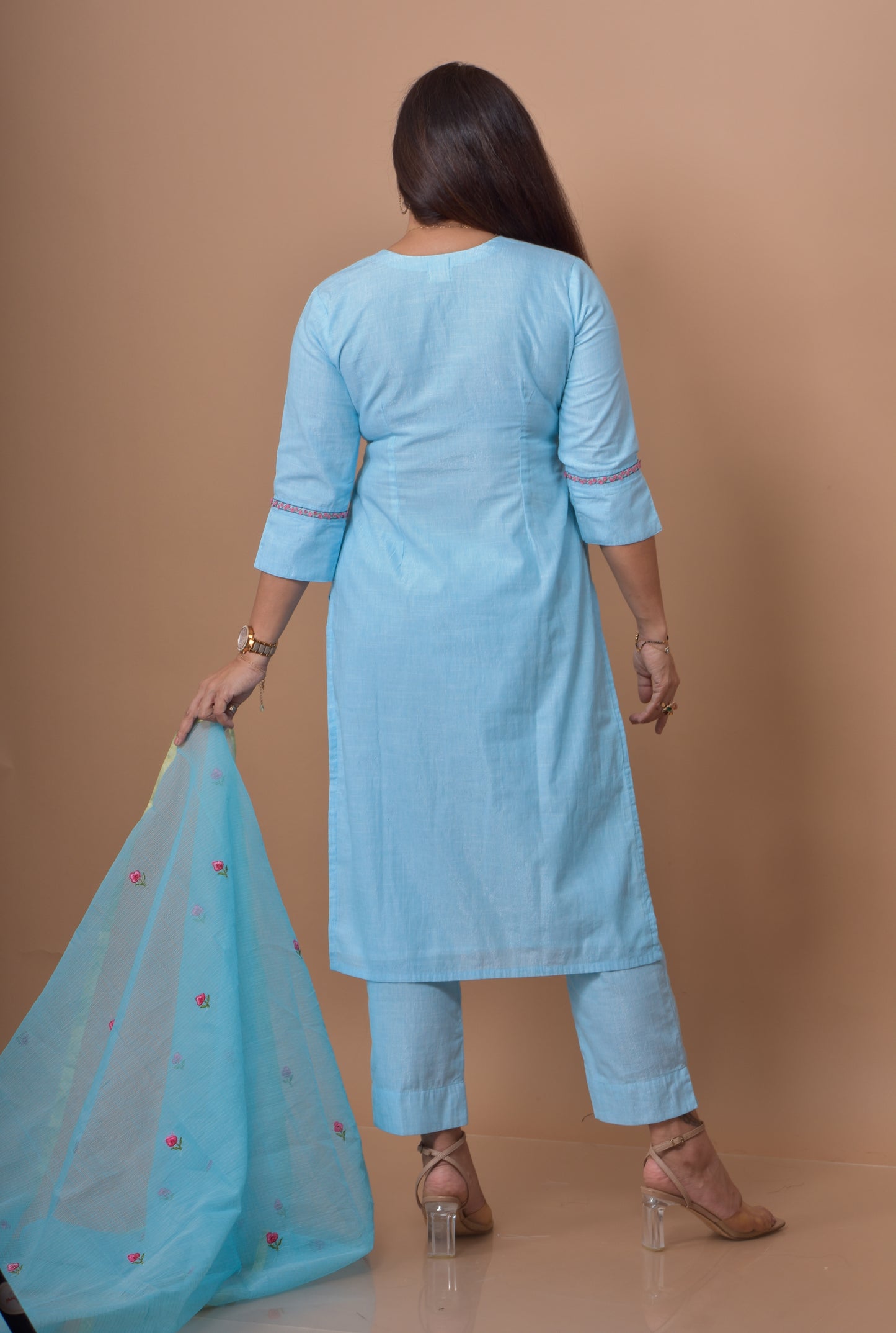 Rose Embroidered Kurta Pant Dupatta Set
