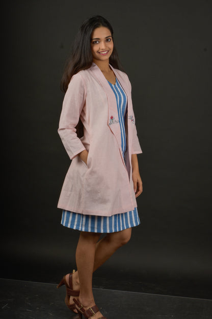 Blazer Collar Jacket with Shift Dress - Pink