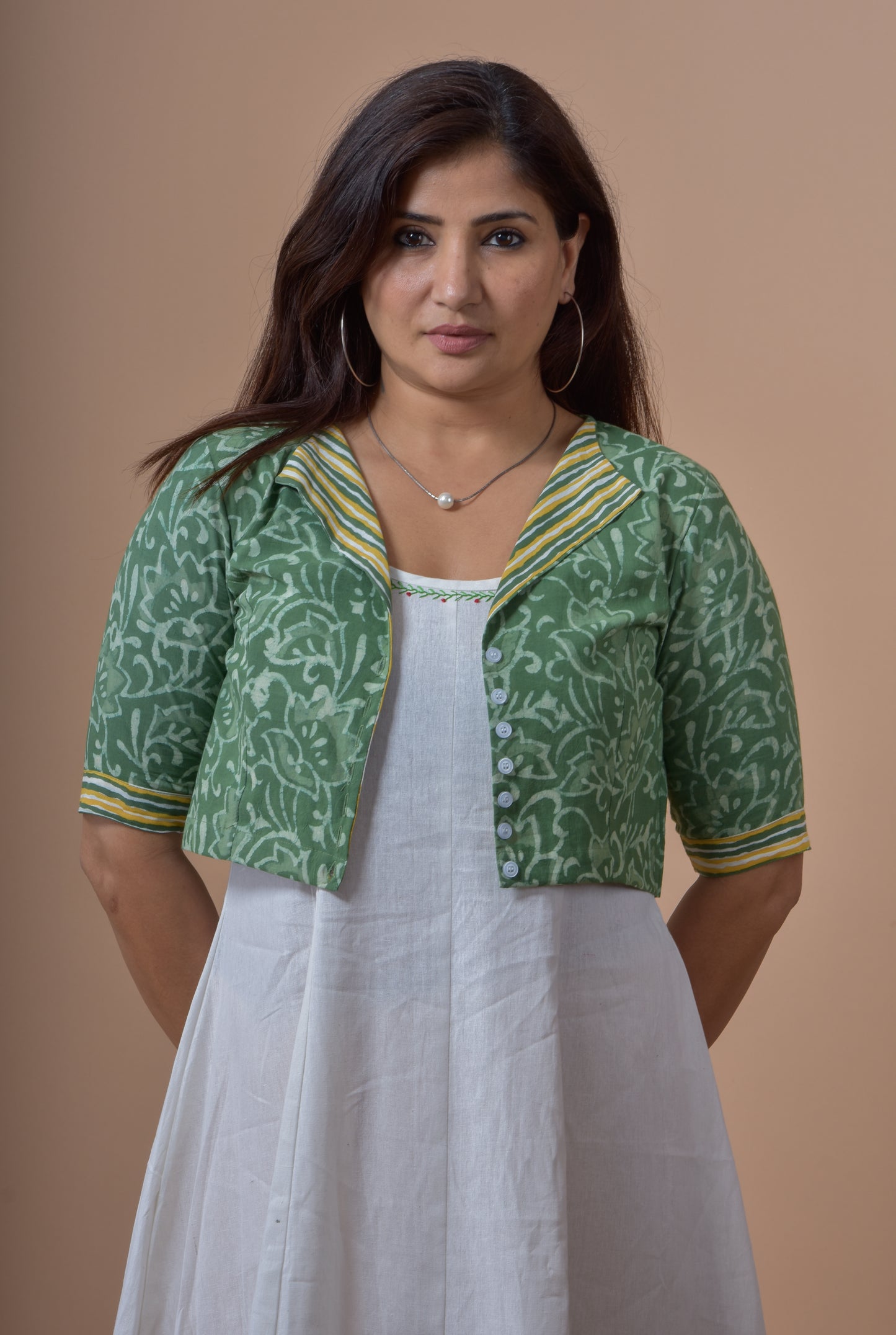Singlet Dress WIth Hand-block Printed Cotton (Jacket)