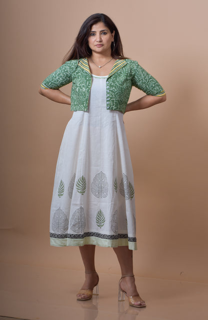 Singlet Dress WIth Hand-block Printed Cotton (Jacket)