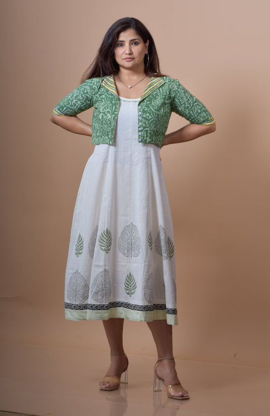 Singlet Dress WIth Hand-block Printed Cotton (Jacket)