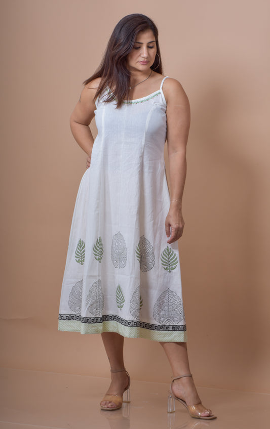 Handblock Print Singlet Dress- White