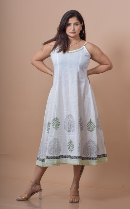 Handblock Print Singlet Dress- White