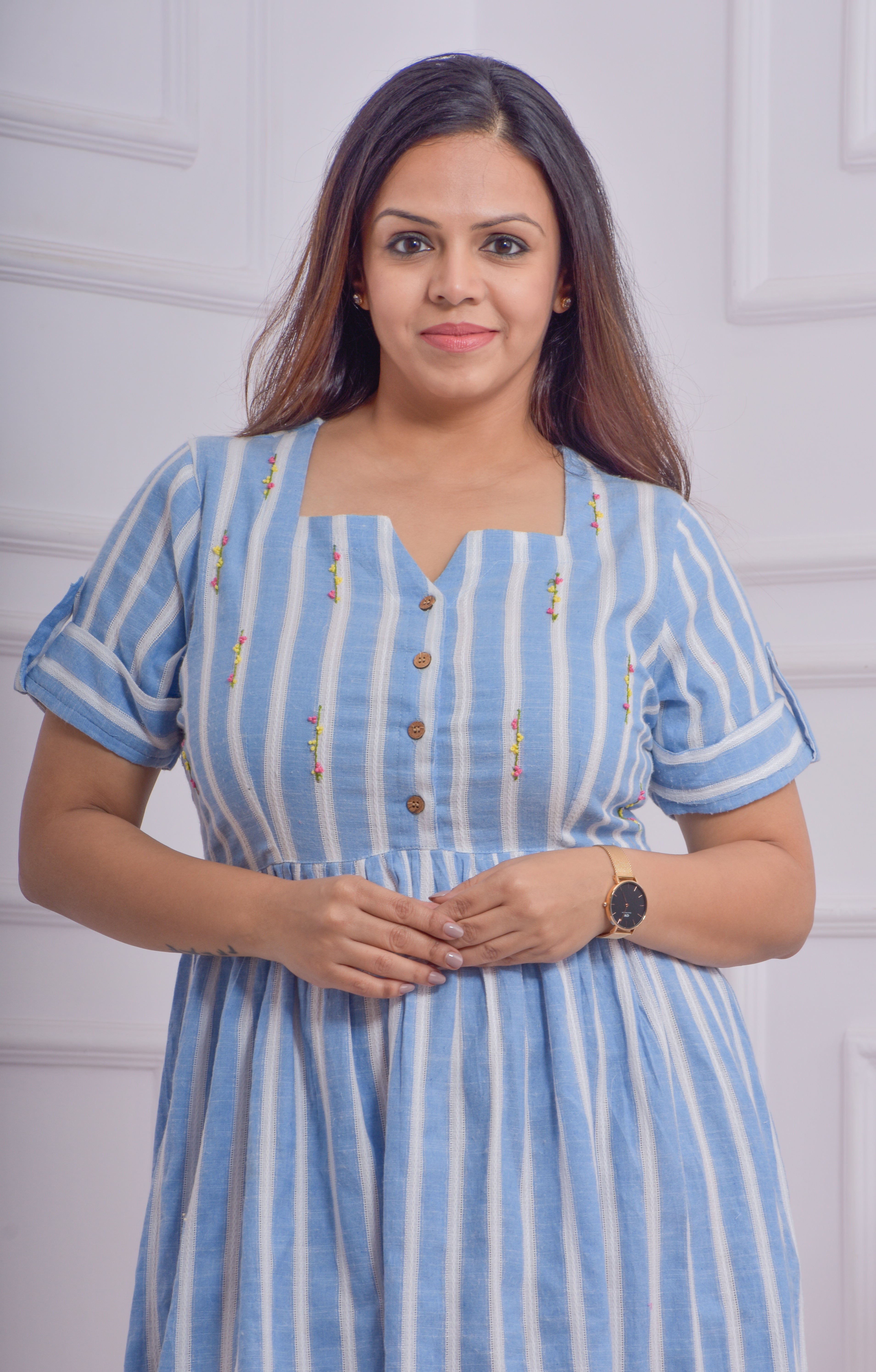 Centre Gather Embroidered Dress