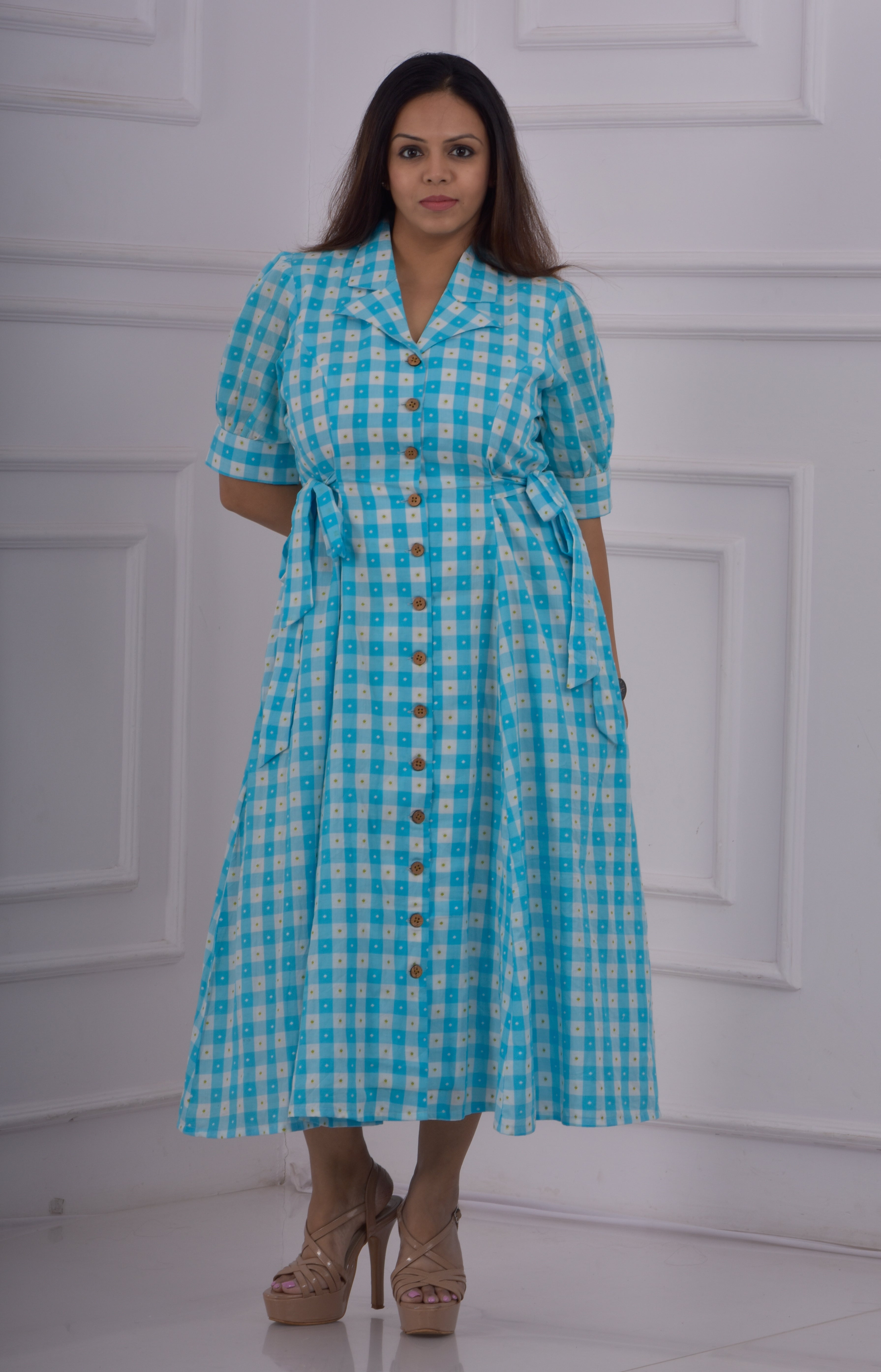 Checked Print  Collar A-line Dress