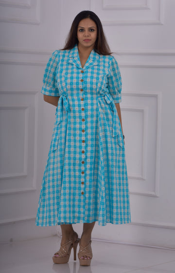 Checked Print  Collar A-line Dress