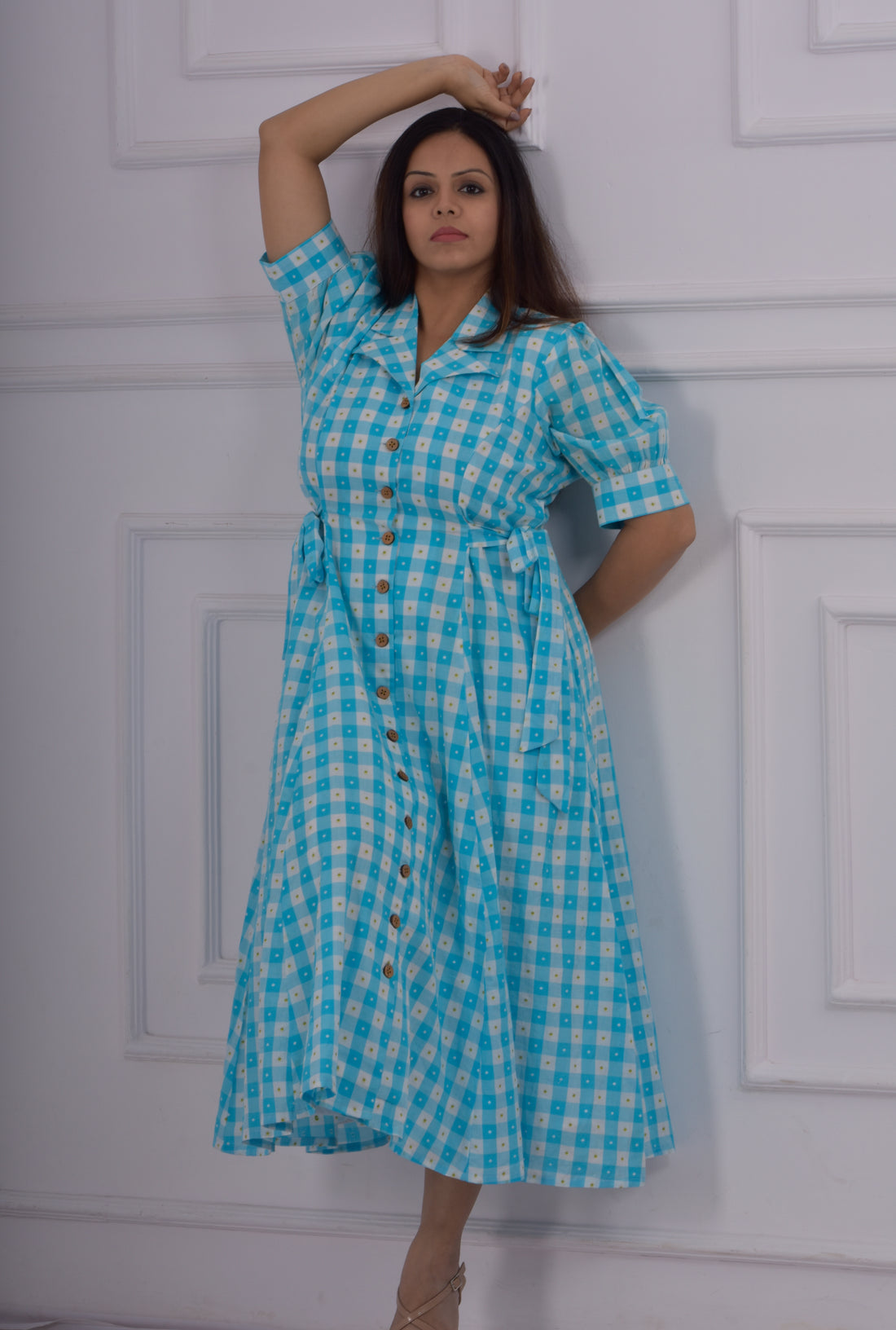 Checked Print  Collar A-line Dress