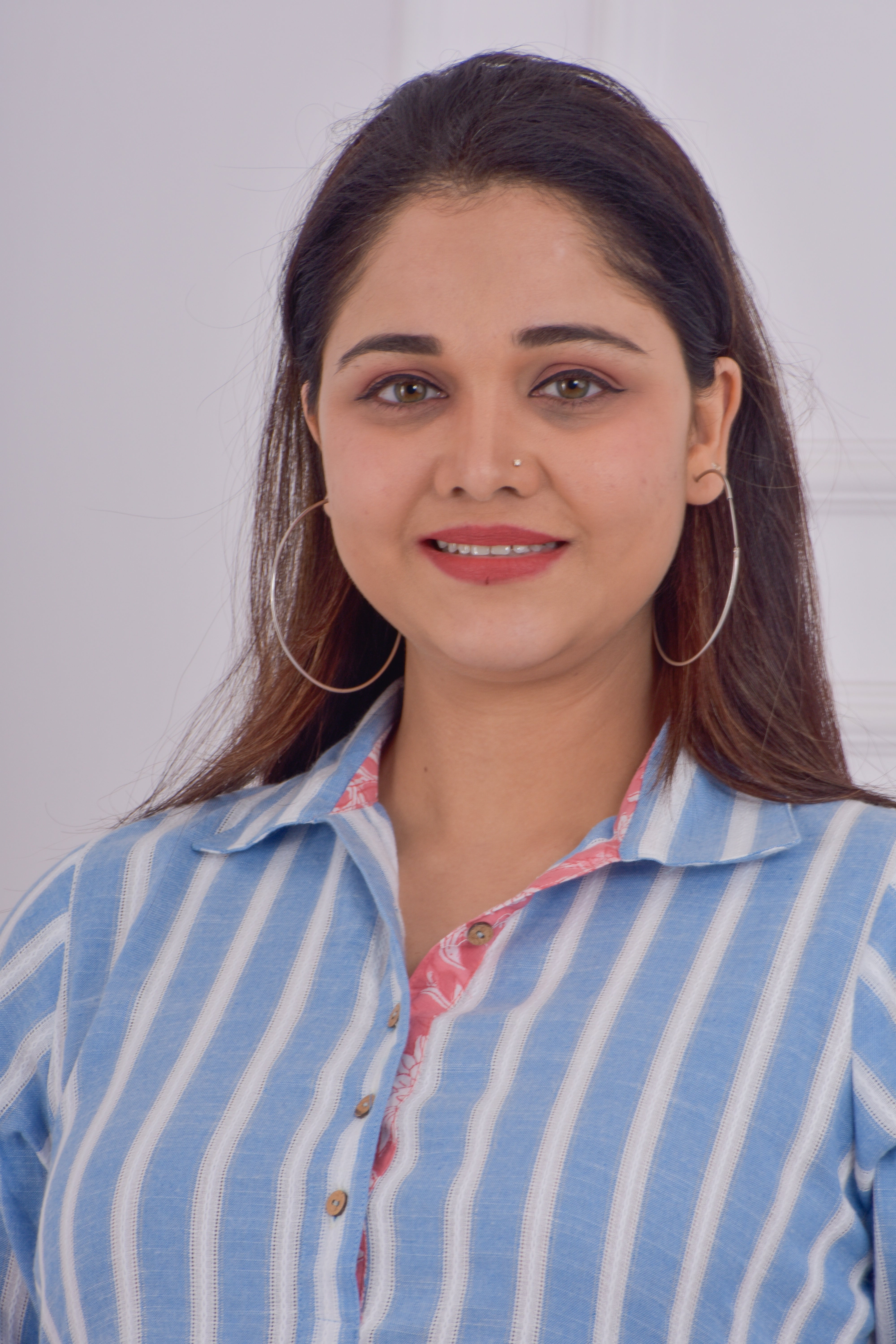 Dobby Striped Panel Dress- Blue