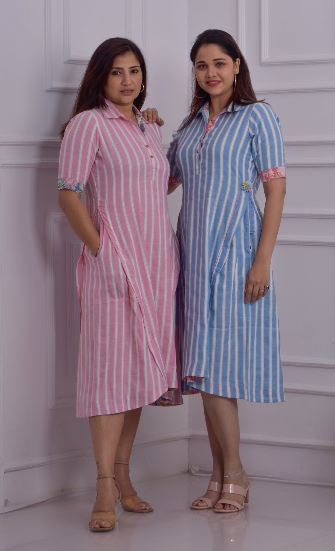 Dobby Striped Panel Dress