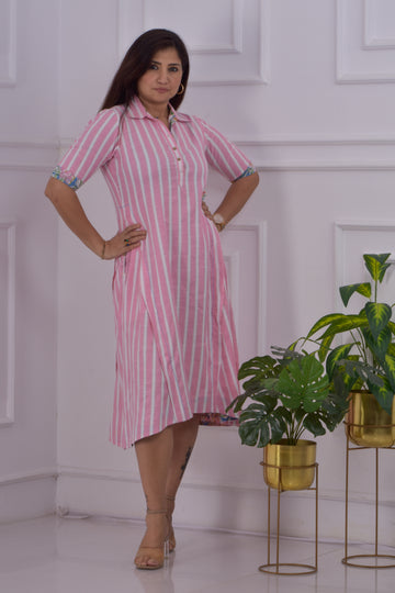 Dobby Striped Panel Dress