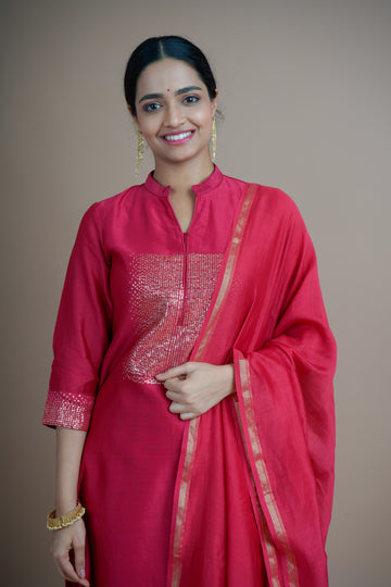 Gulnaar गुलनार – Blooming Crimson kurta pant set with dupatta
