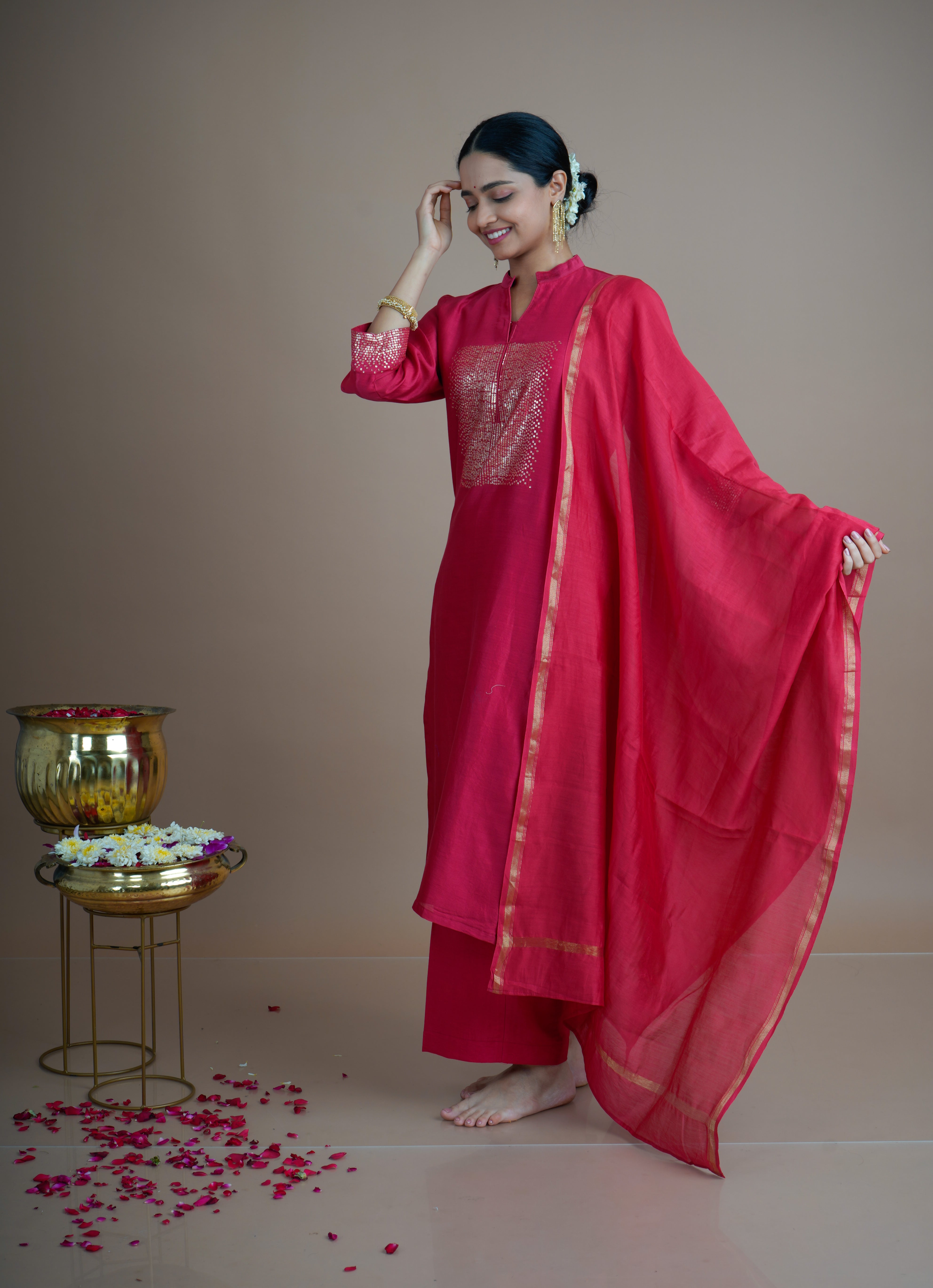 Gulnaar गुलनार – Blooming Crimson kurta pant set with dupatta