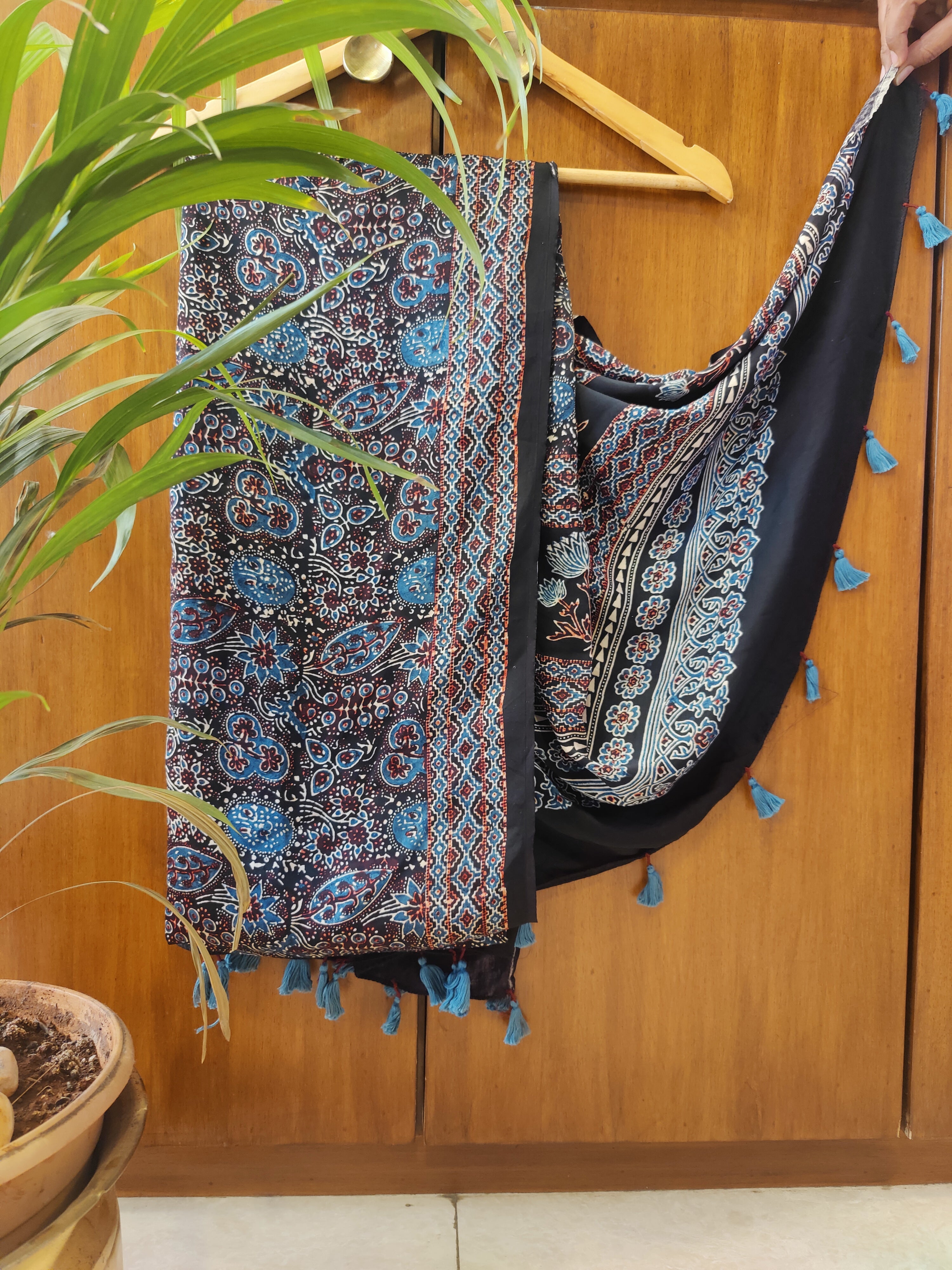 Indigo Ajrakh Modal Silk Dupatta
