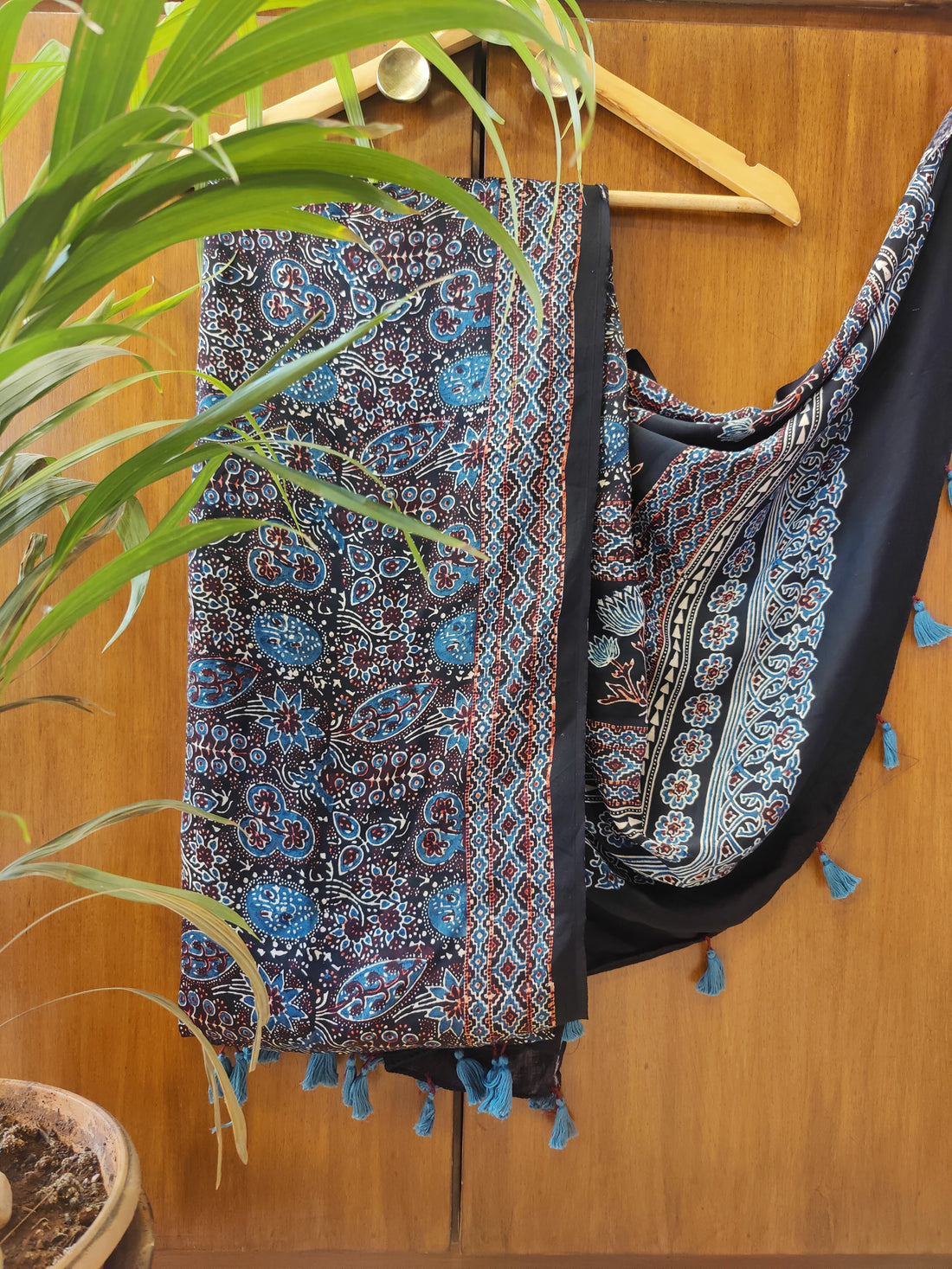 Indigo Ajrakh Modal Silk Dupatta