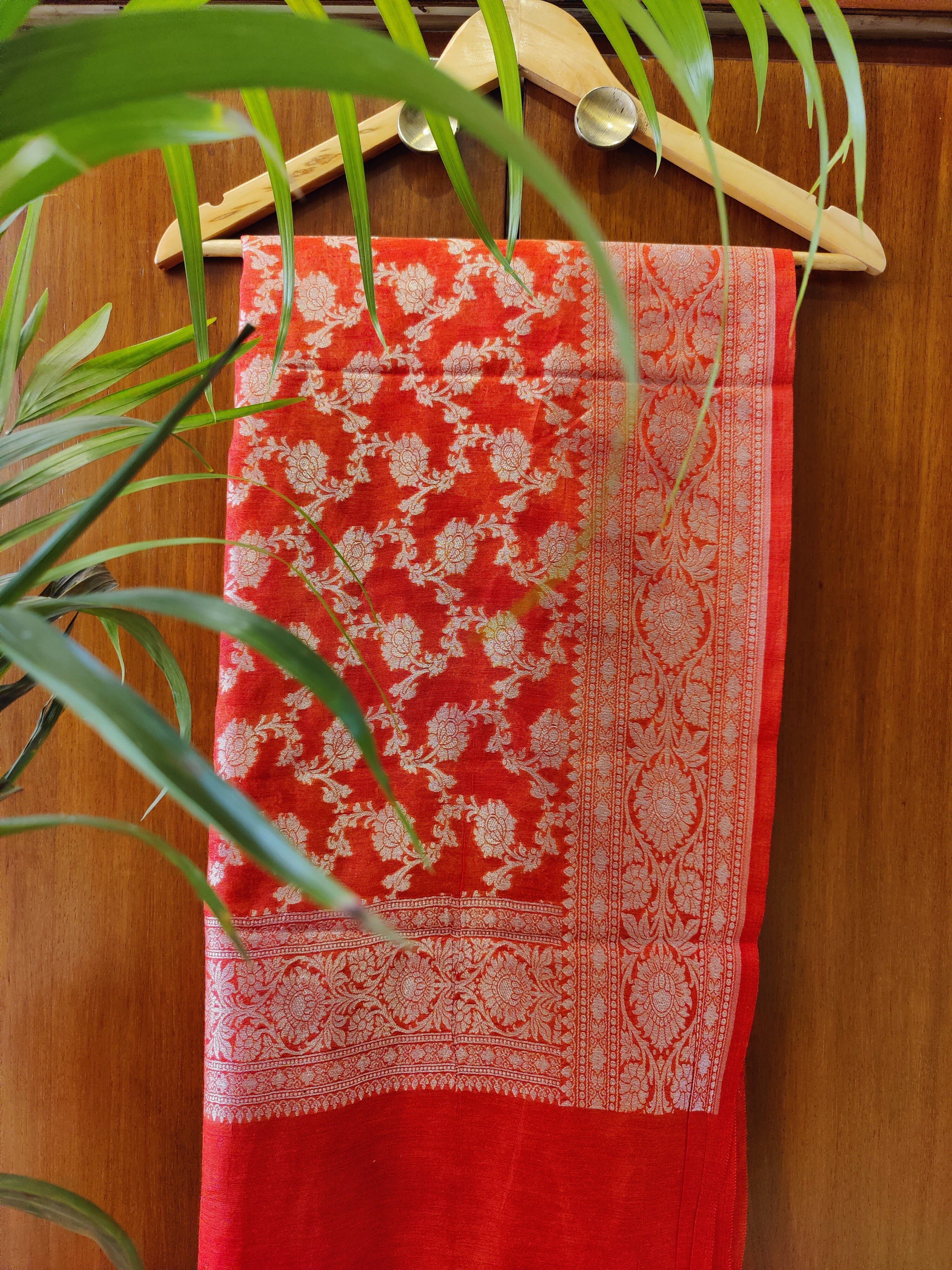 Orange Banarasi Resham Floral Dupatta