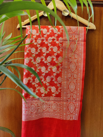 Orange Banarasi Resham Floral Dupatta