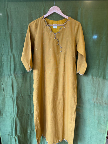 Tara Butti Kurta Pant Dupatta - Mustard yellow
