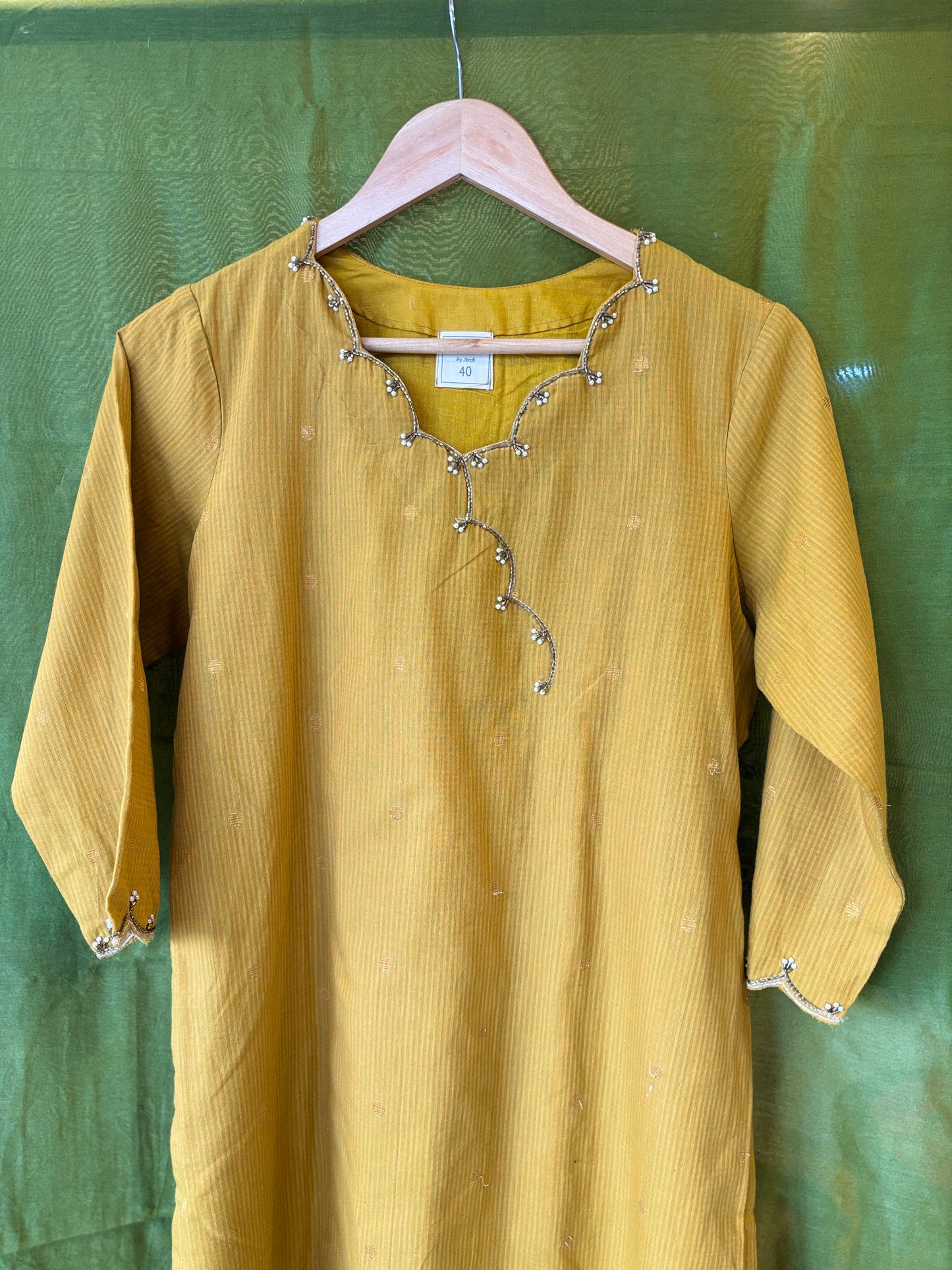 Tara Butti Kurta Pant Dupatta - Mustard yellow