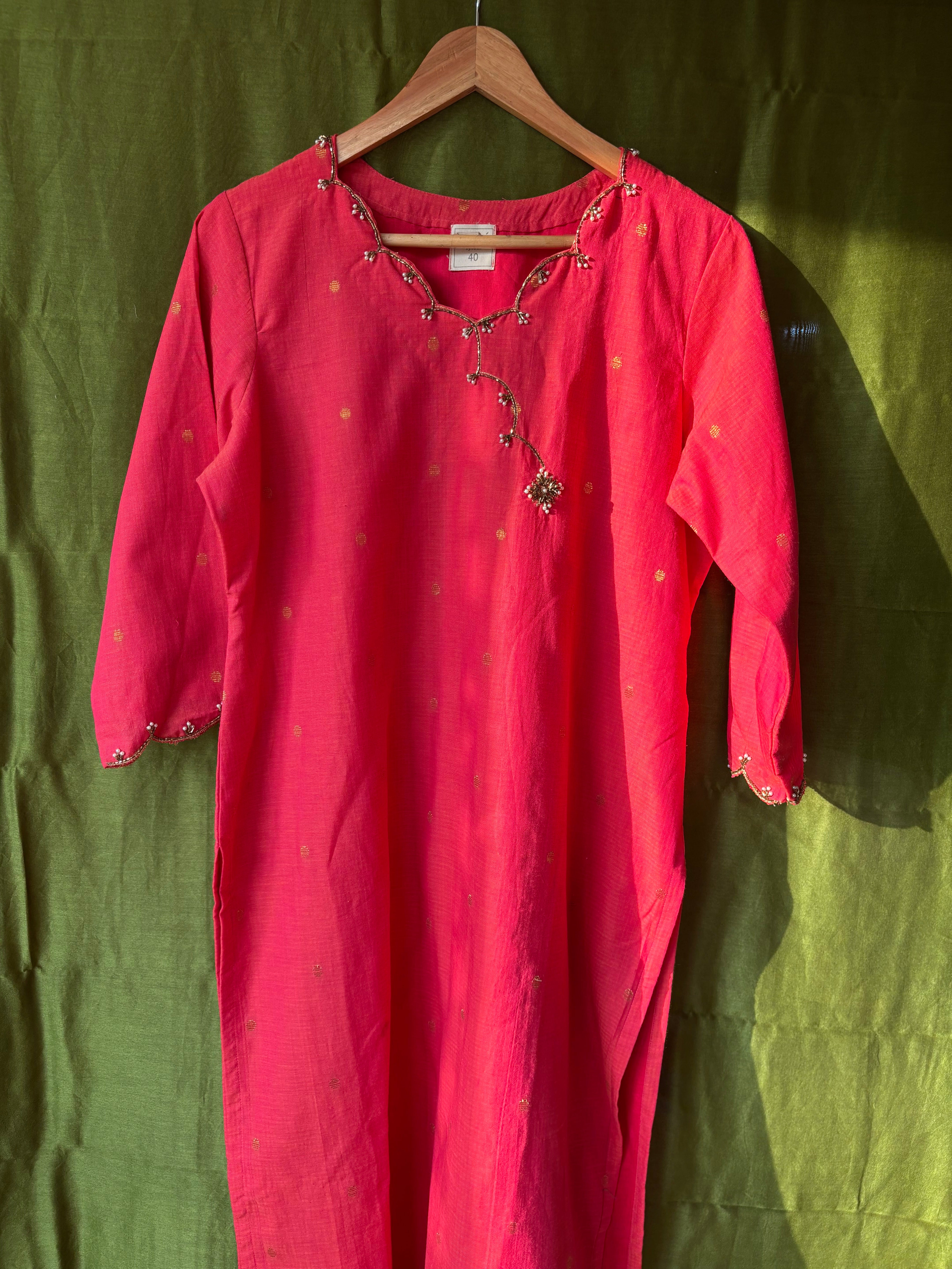 Tara Butti Kurta Pant Dupatta - Gulab