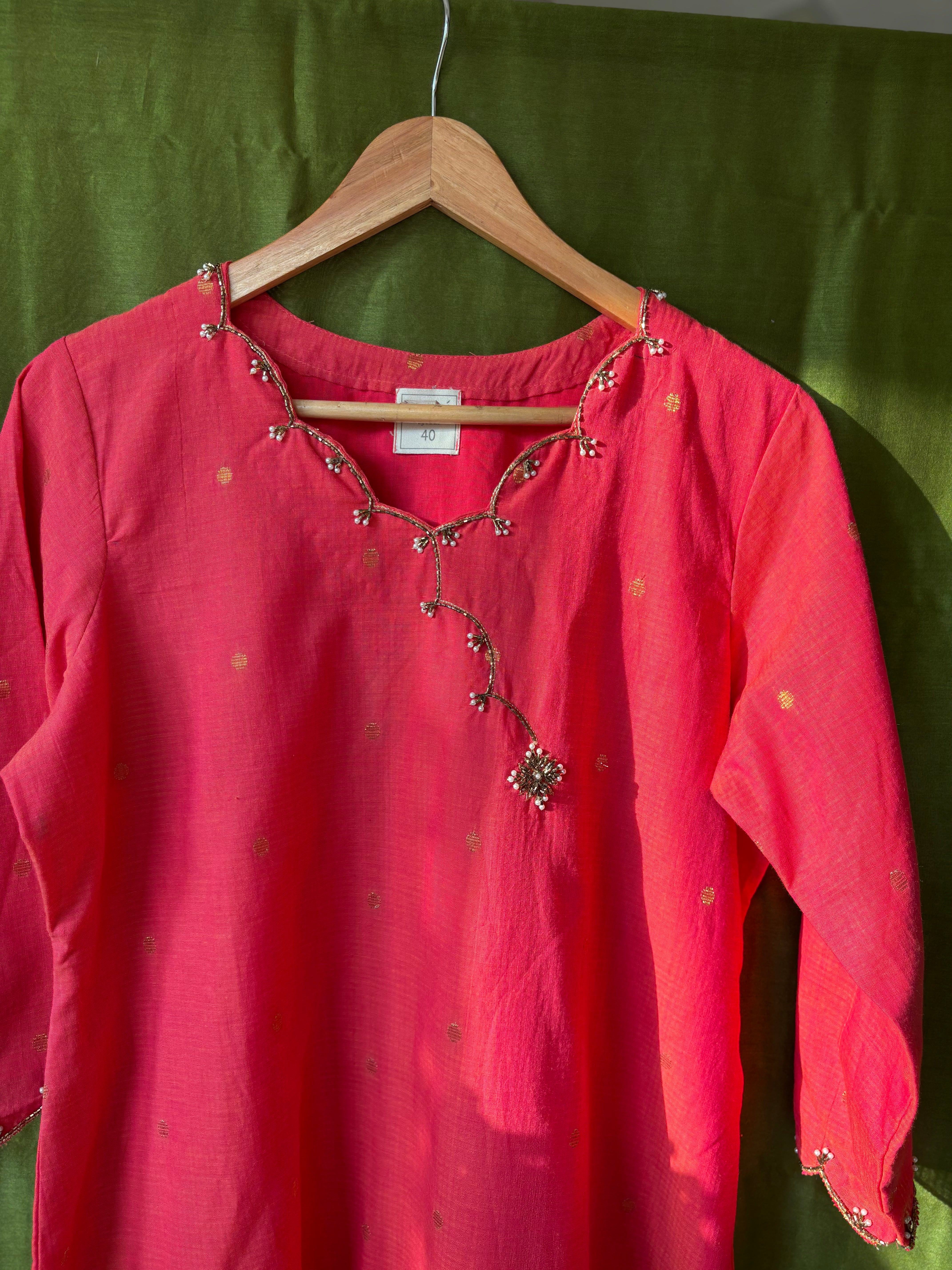 Tara Butti Kurta Pant Dupatta - Gulab